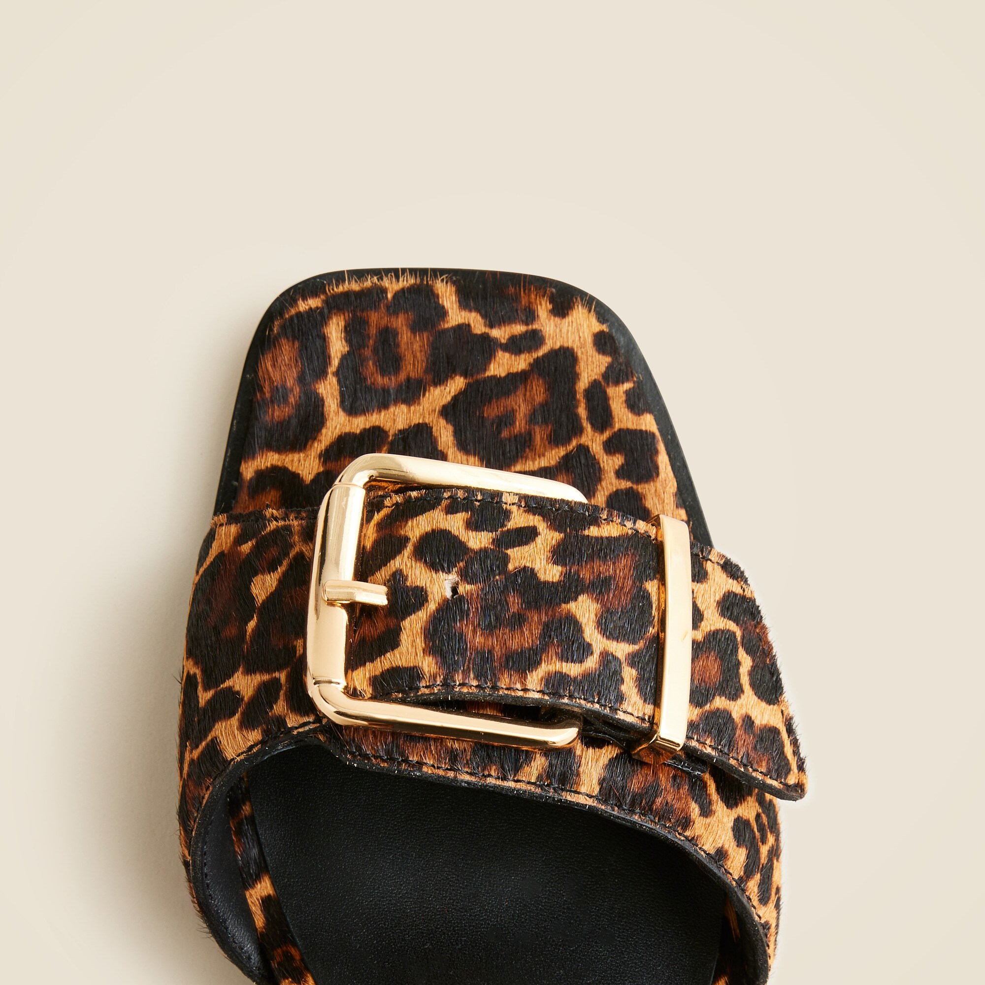 Dylan buckle block-heel sandals in leopard-print calf hair