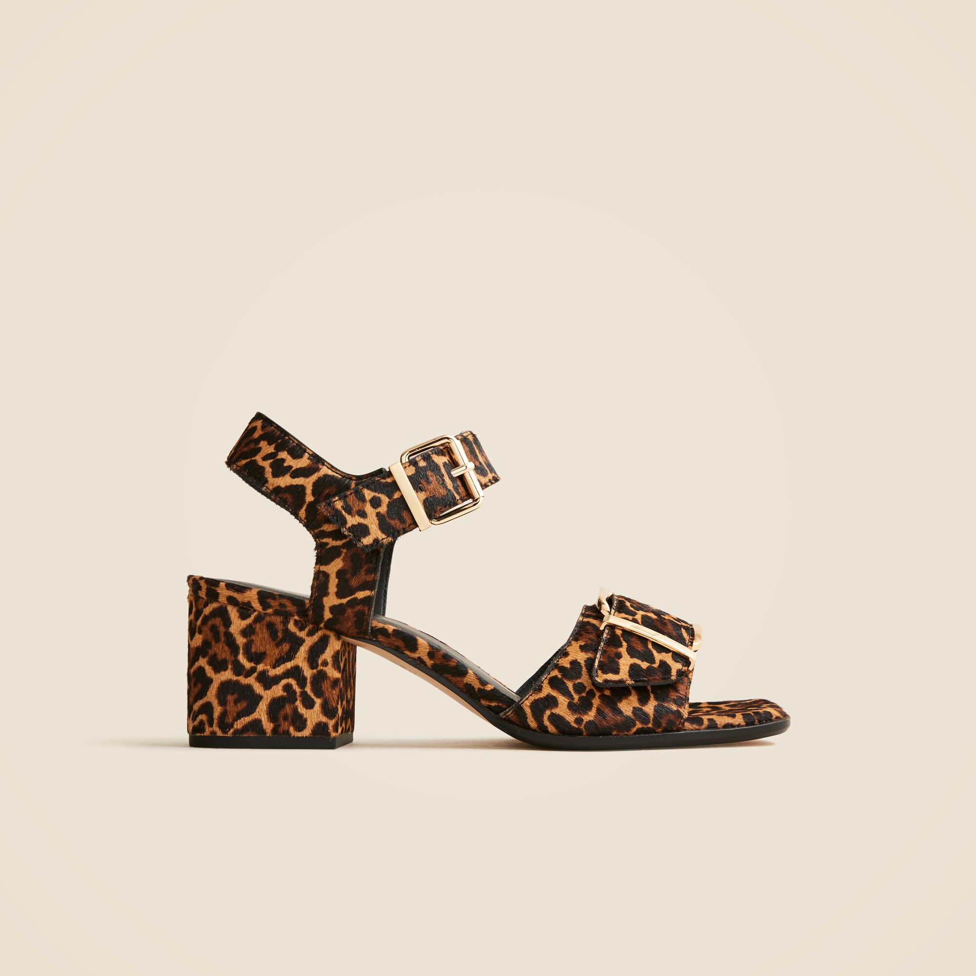 Dylan buckle block-heel sandals in leopard-print calf hair