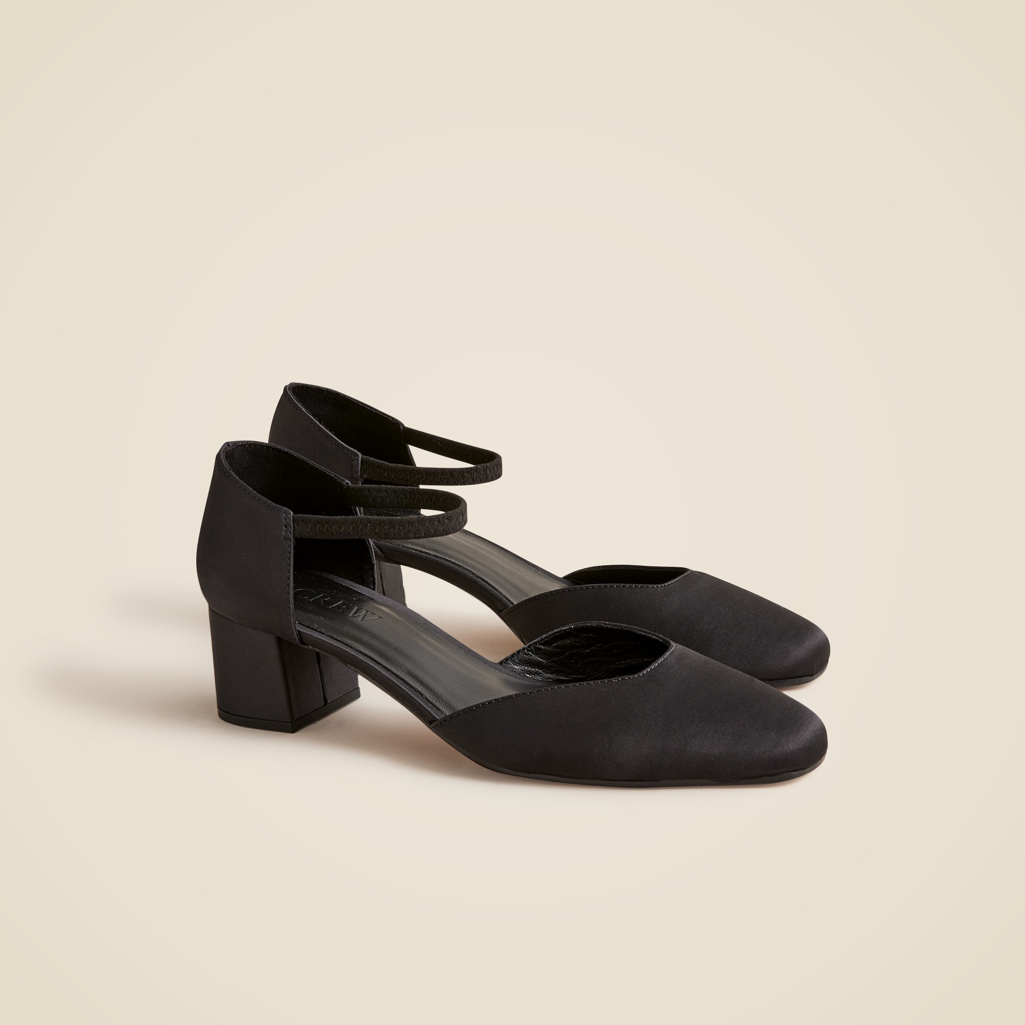 Mollie elastic-strap heels in satin