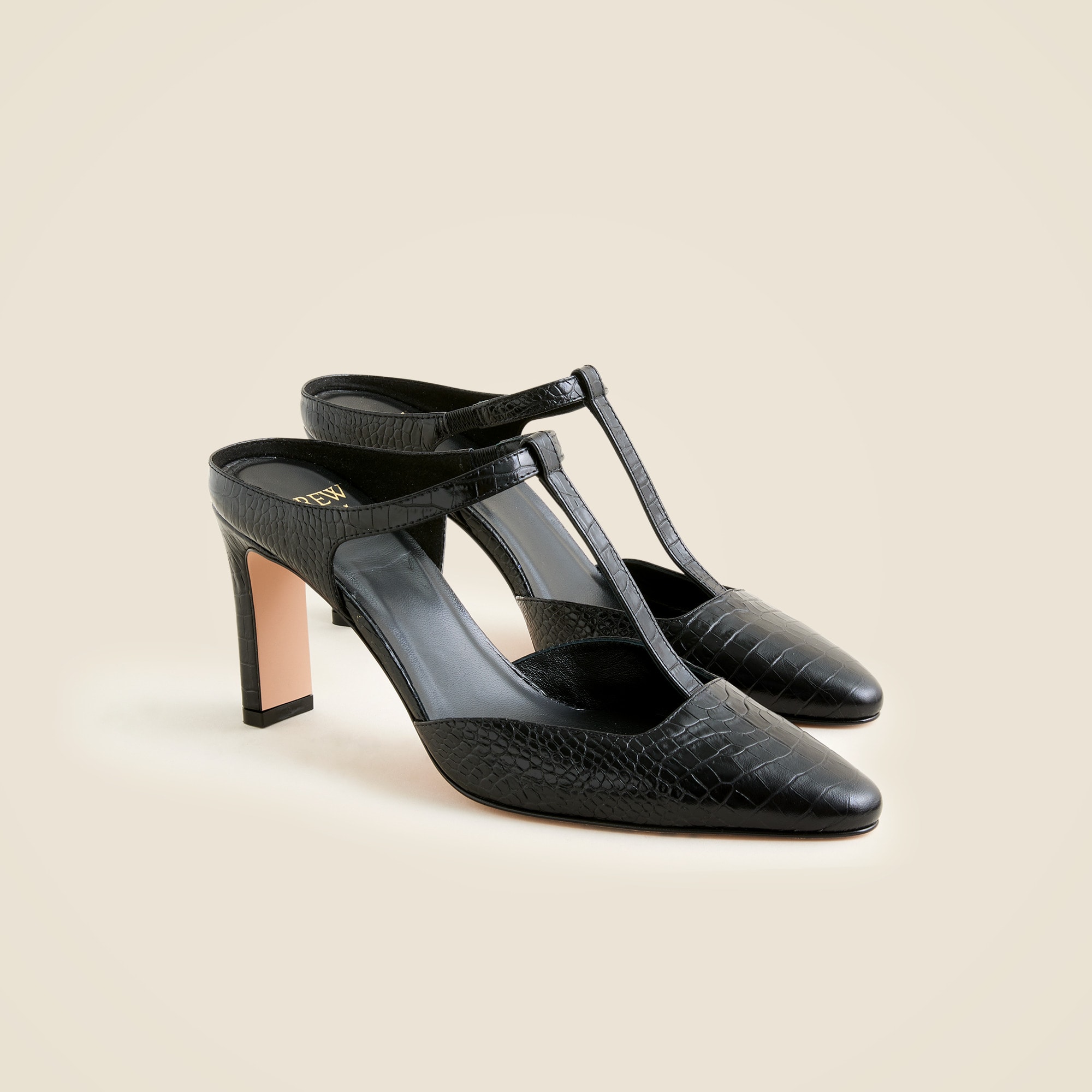 made-in-italy jules t-strap pumps in croc-embossed leather for women