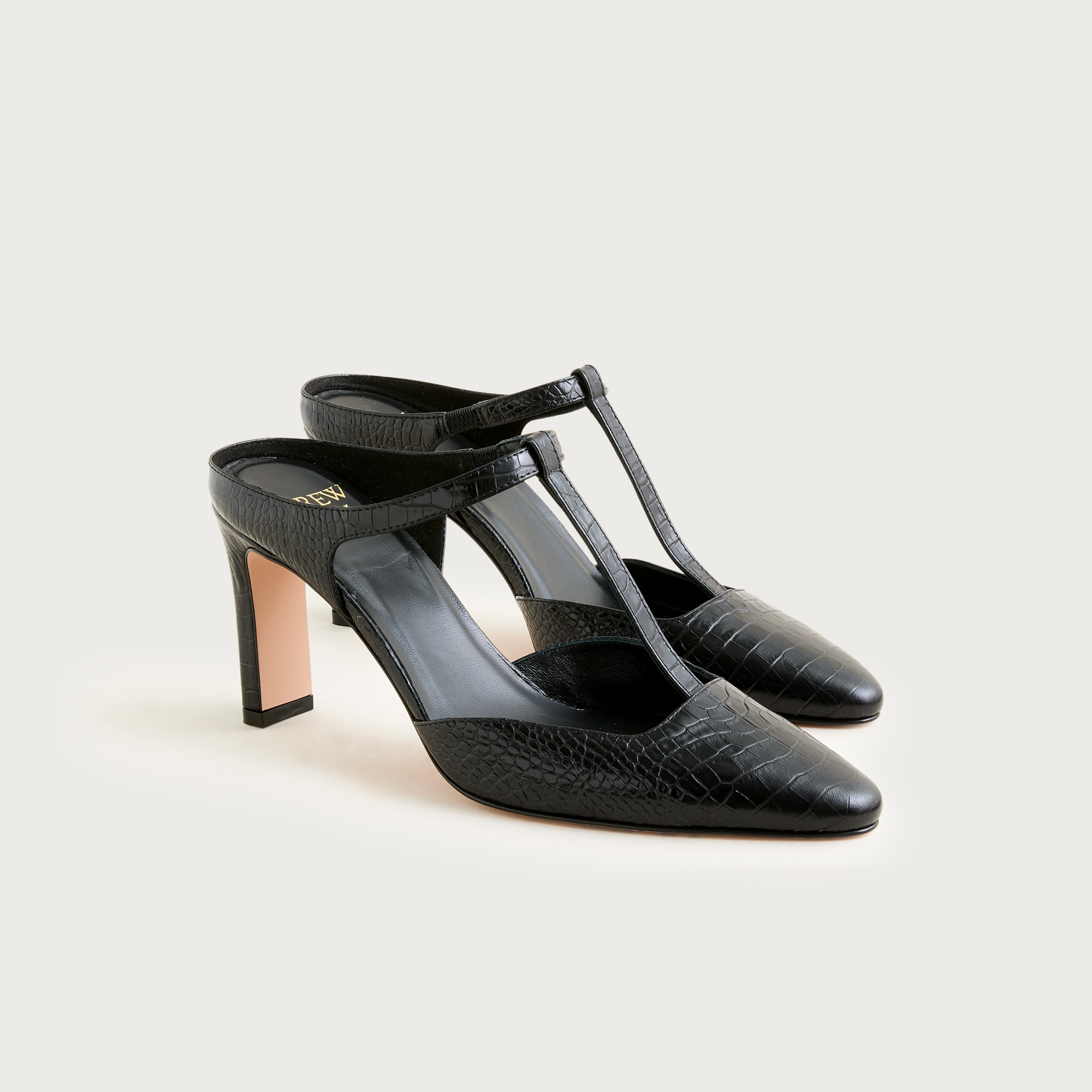 made-in-italy jules t-strap pumps in croc-embossed leather for women
