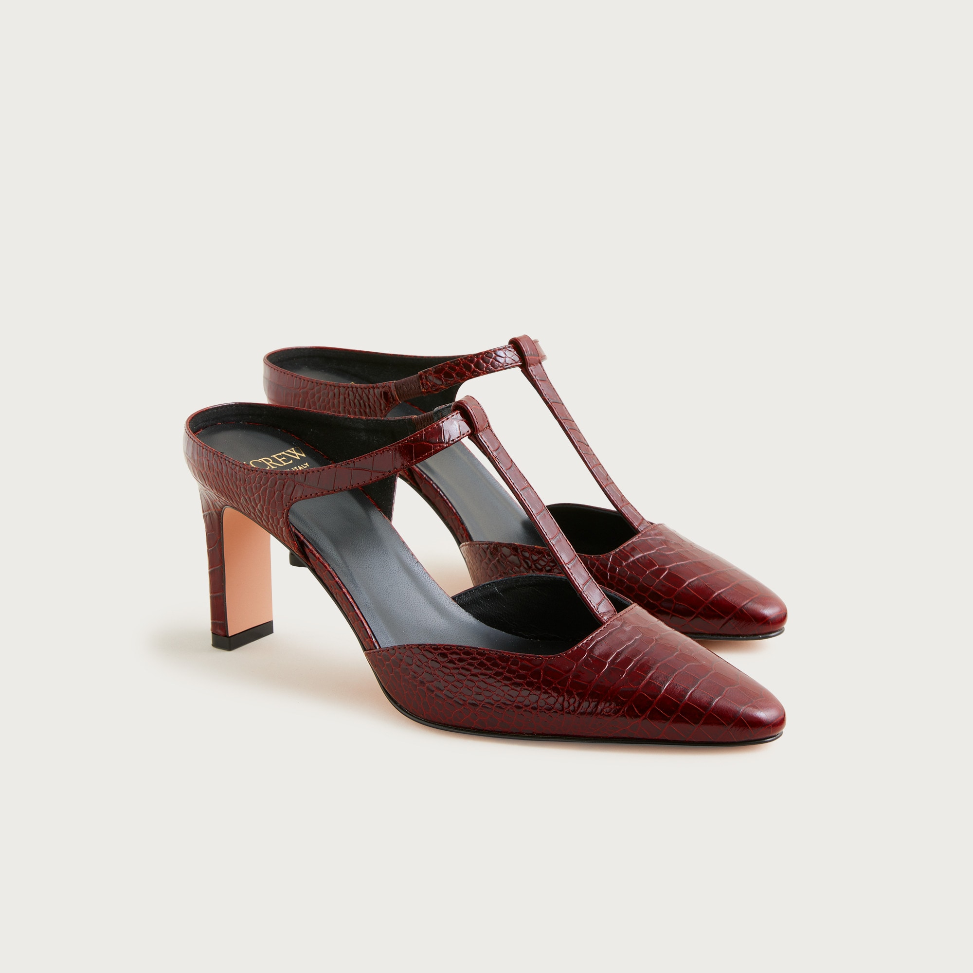 Made-in-Italy T-strap pumps in croc-embossed leather