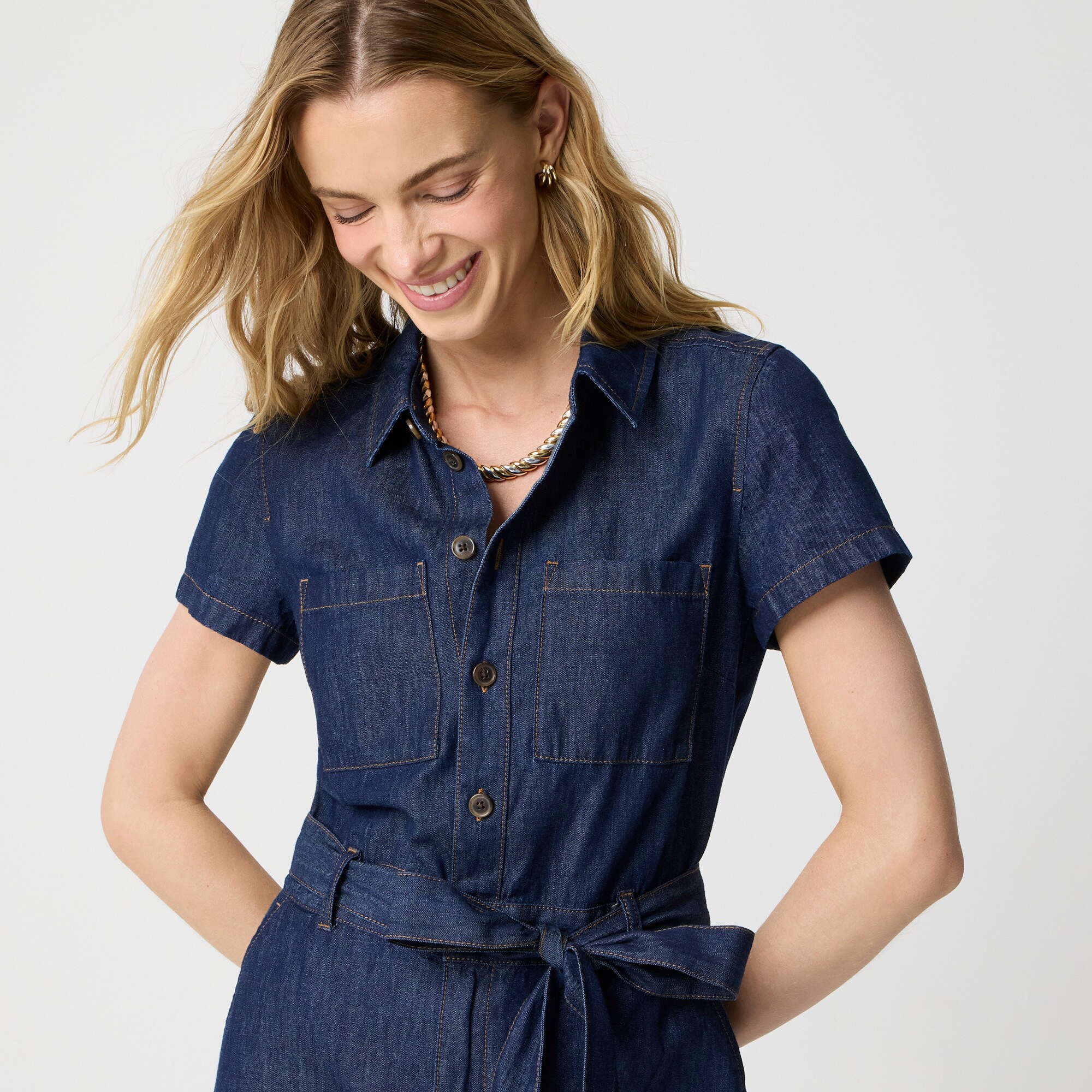 Chambray utility shirt-dress