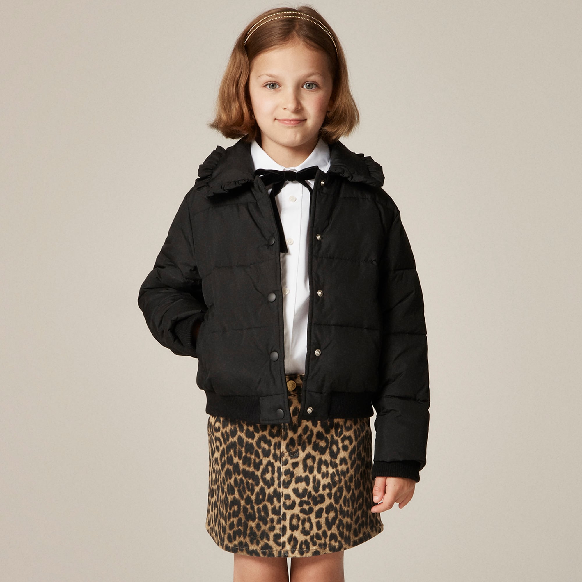 Girls' ruffle-collar puffer jacket with PrimaLoft®