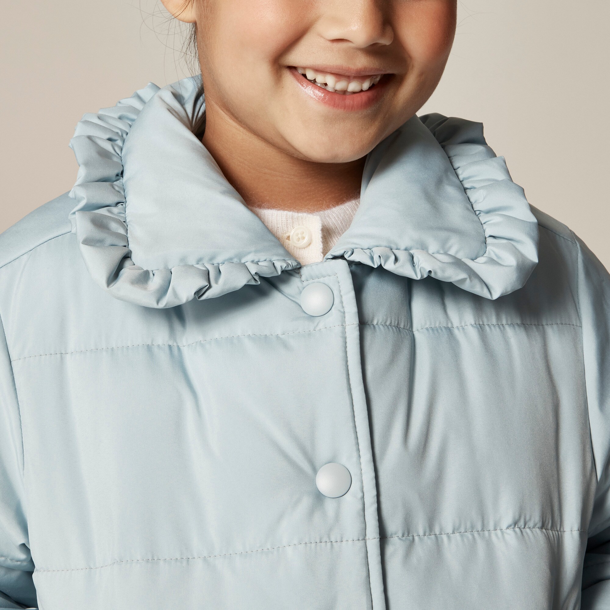 Girls' ruffle-collar puffer jacket with PrimaLoft®