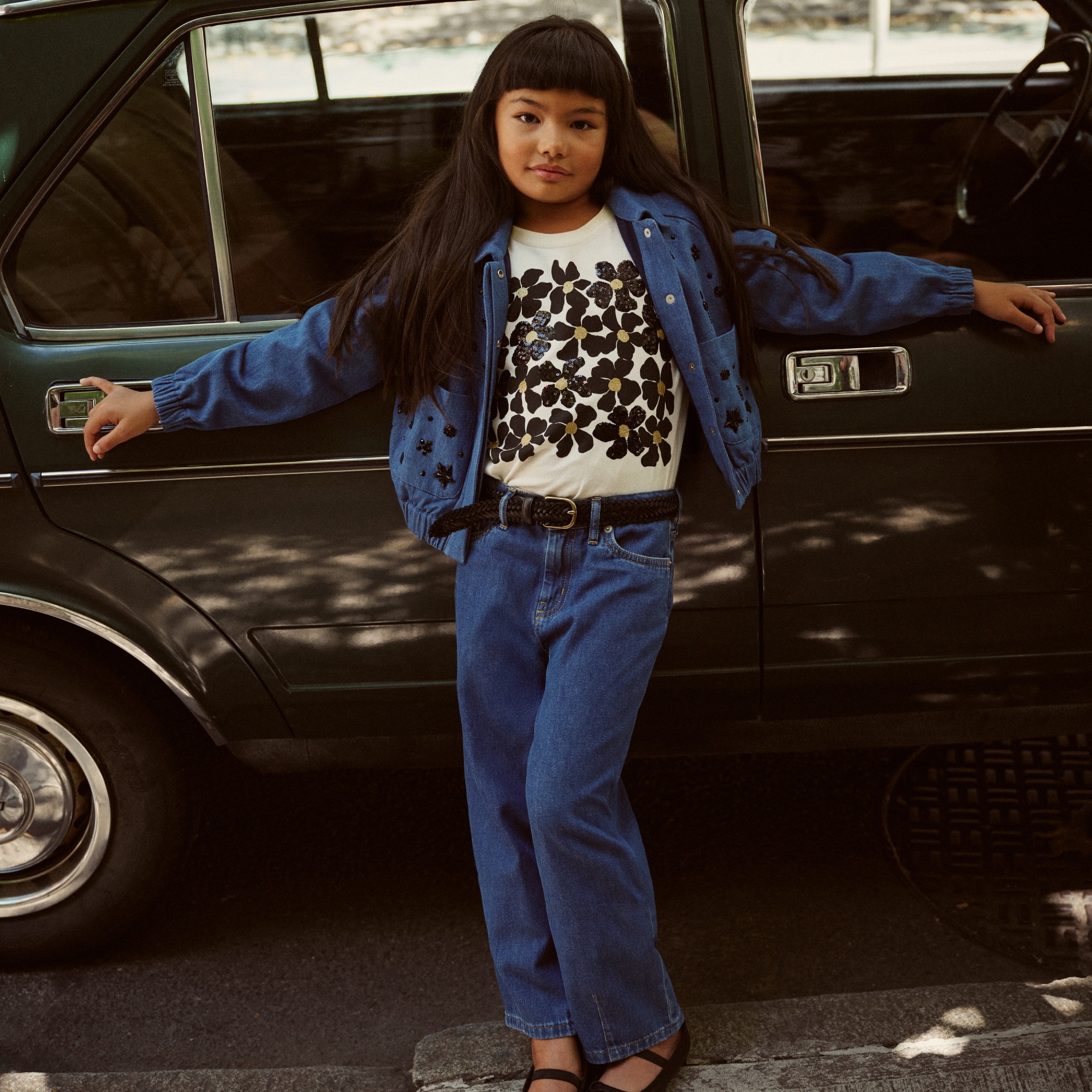 Girls' Collection embellished cropped jacket in drapey denim