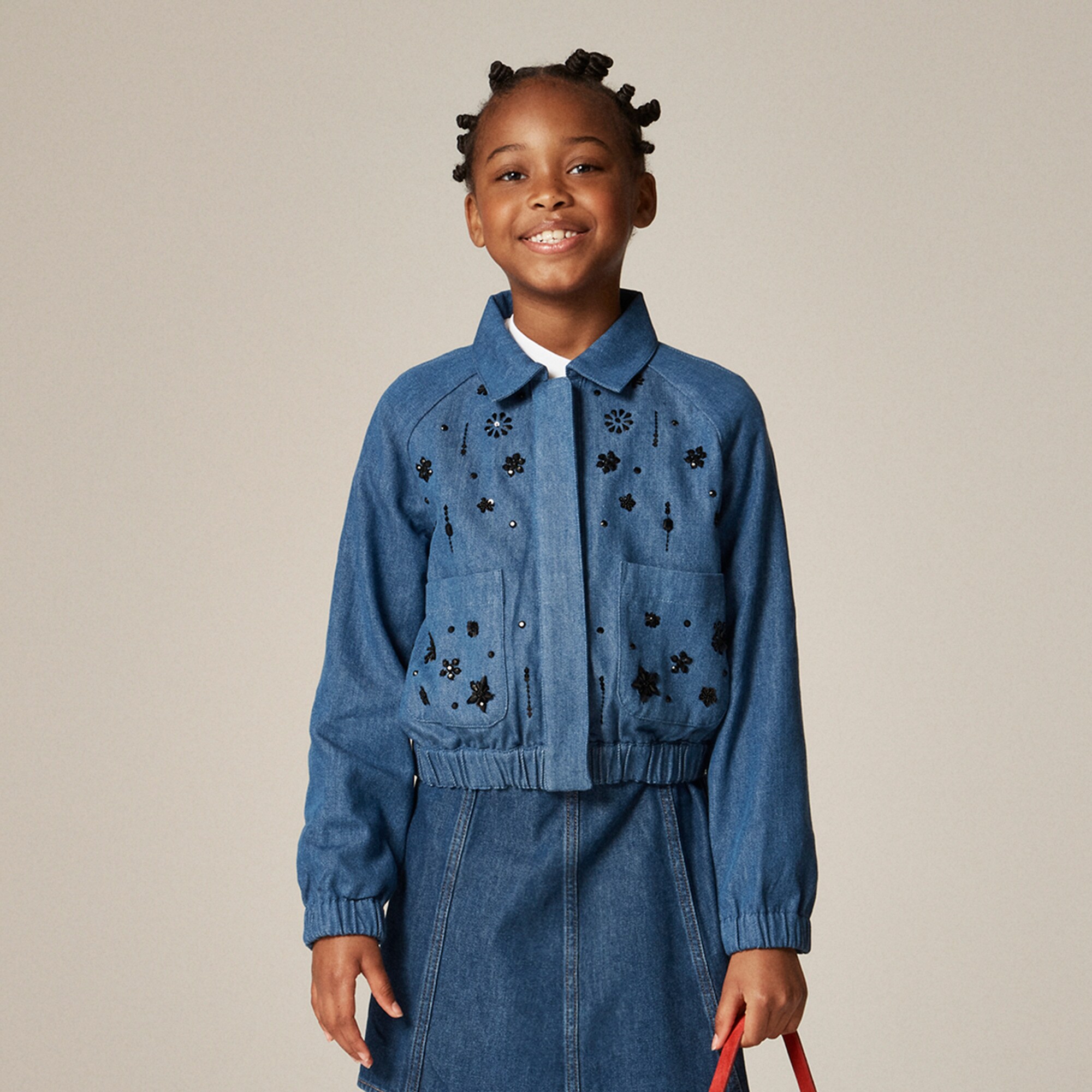  Crewcuts Collection embellished cropped jacket in drapey denim