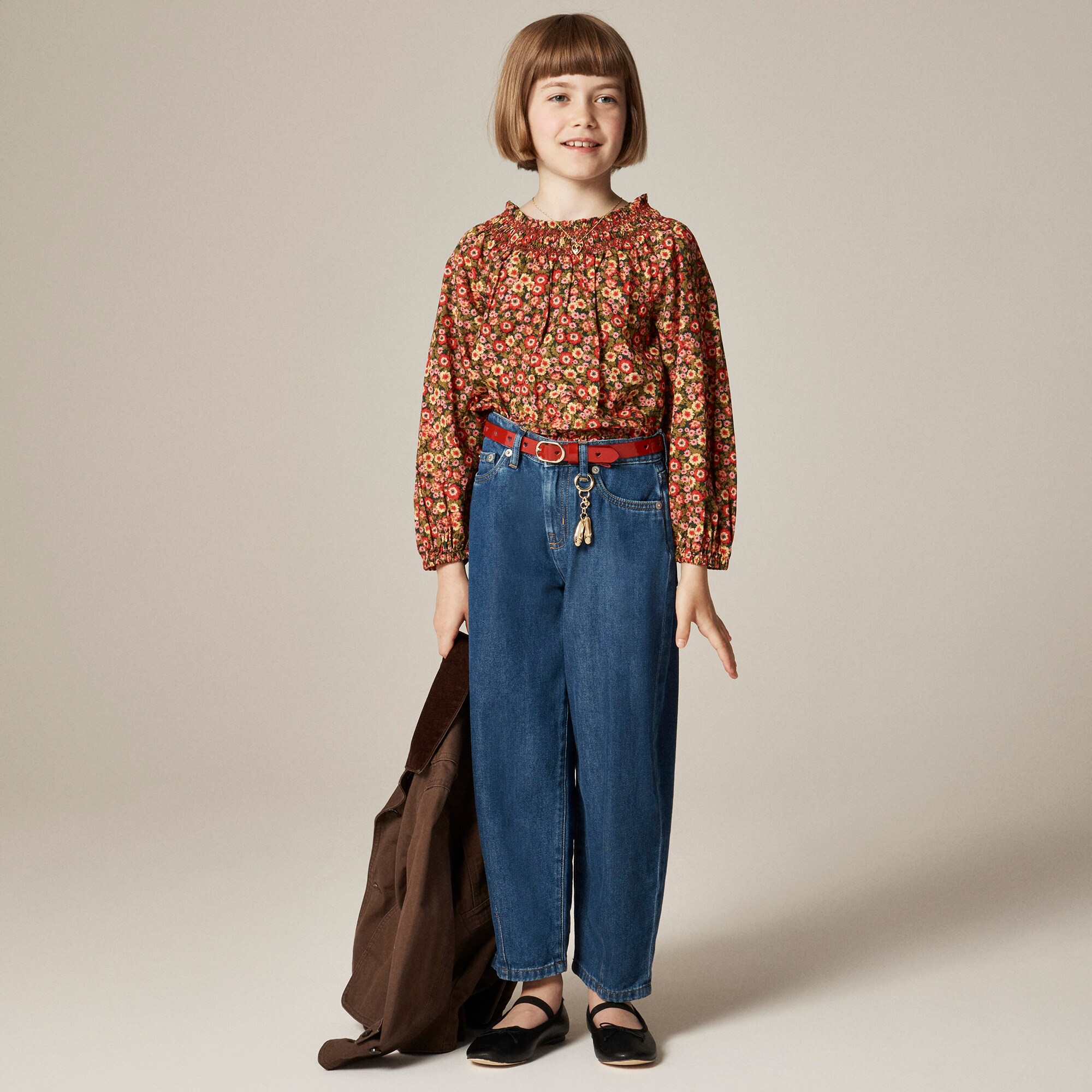 Girls' smocked long-sleeve top in floral