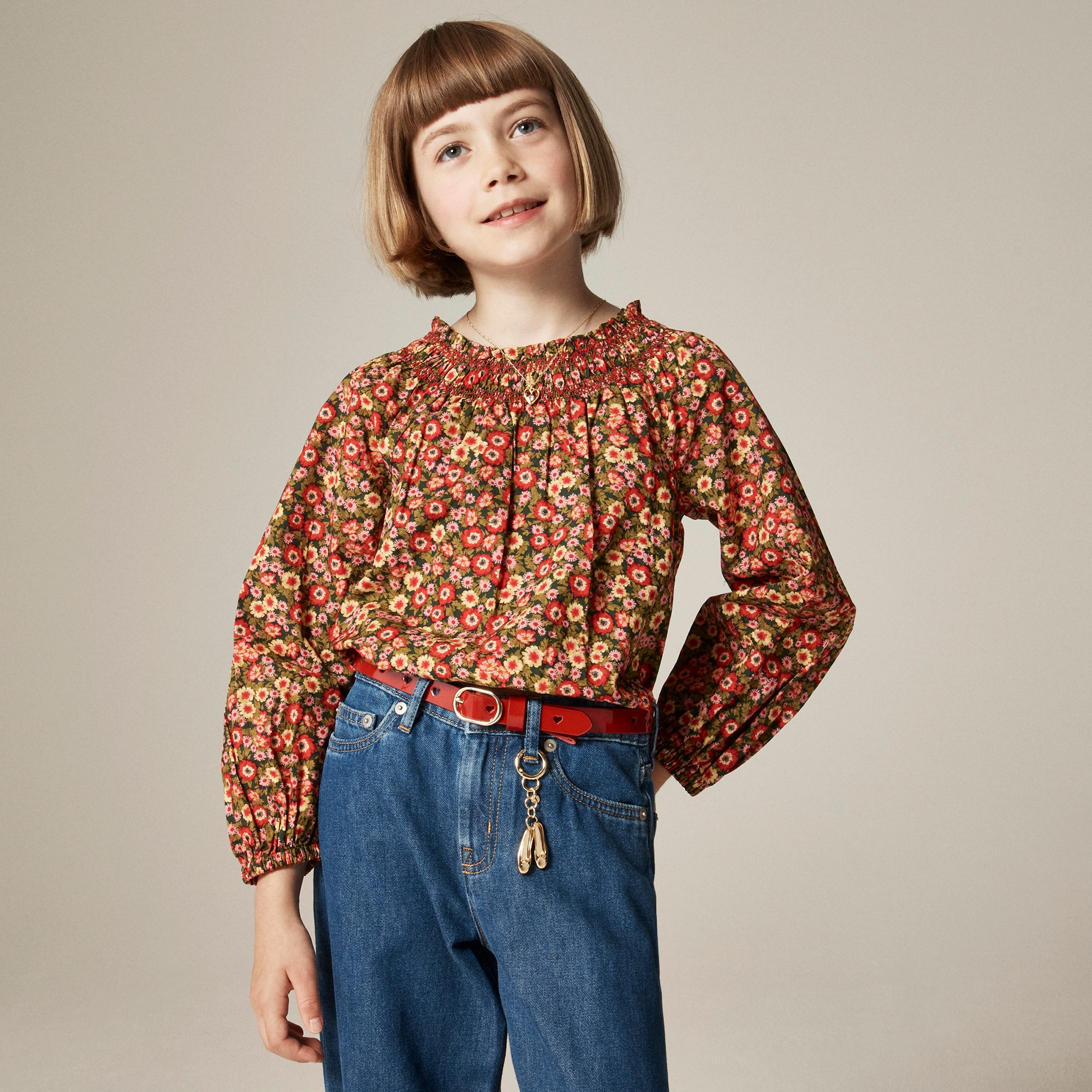  Girls' smocked long-sleeve top in floral