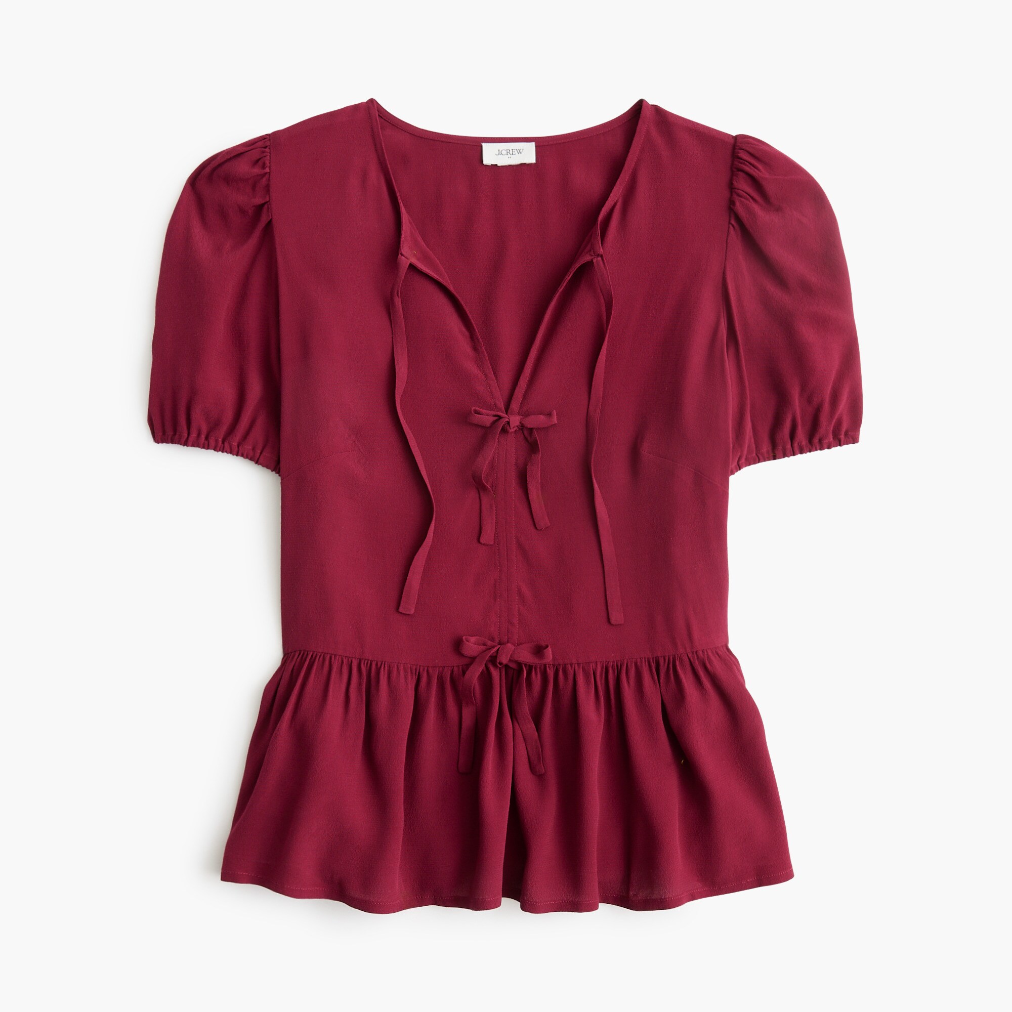 Tie-front puff-sleeve top