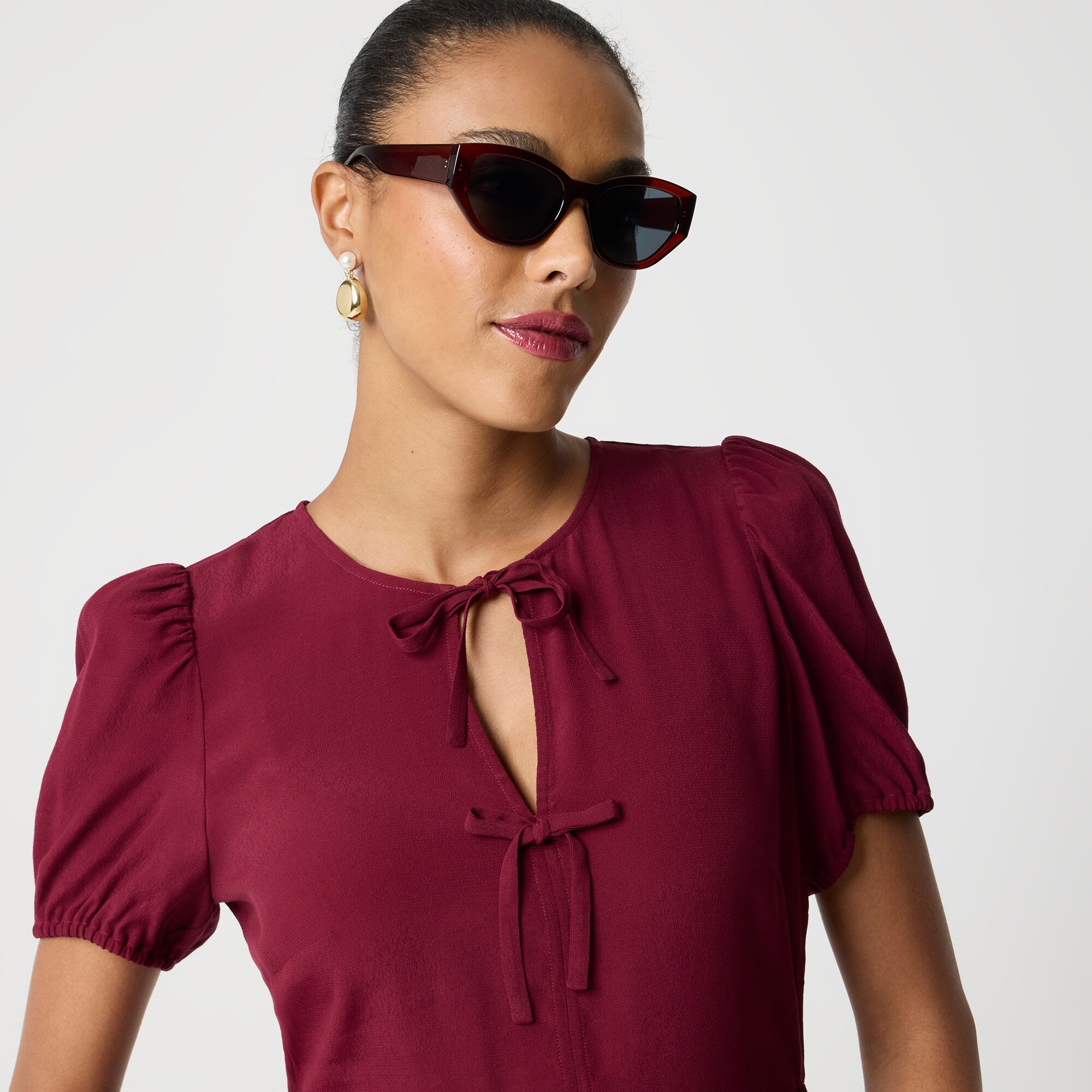 Tie-front puff-sleeve top