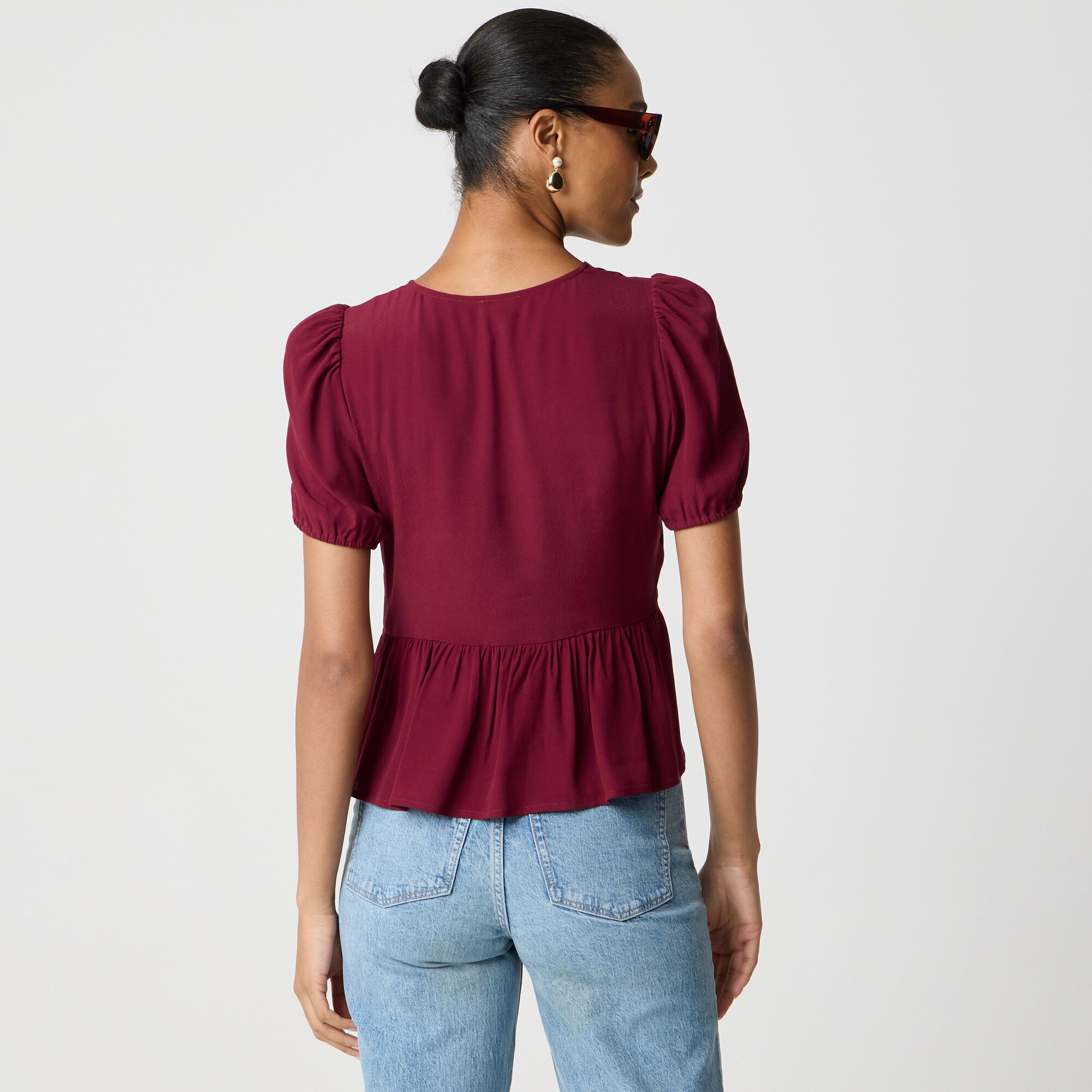 Tie-front puff-sleeve top