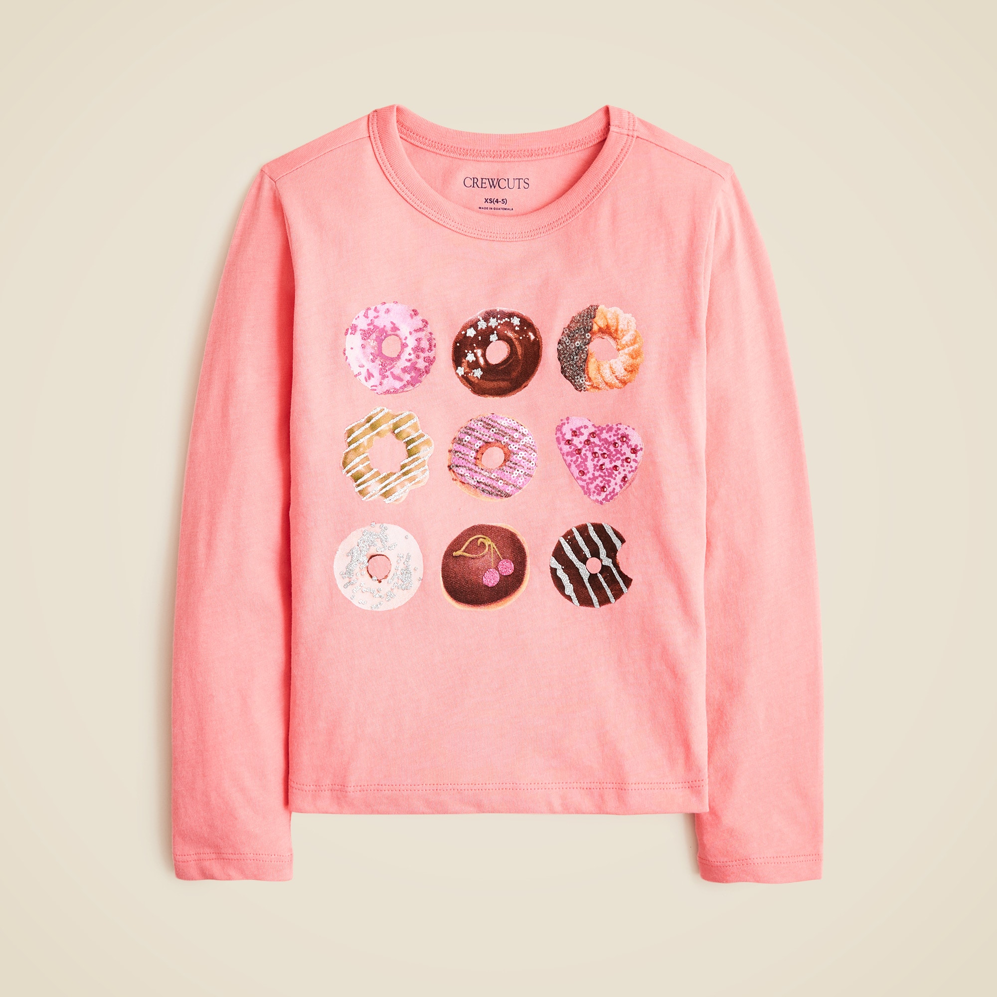 Girls' long-sleeve donut graphic T-shirt with sequins