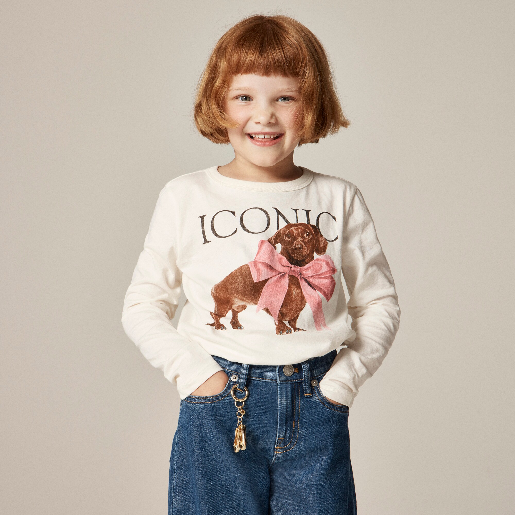 girls Girls' long-sleeve dachshund graphic T-shirt