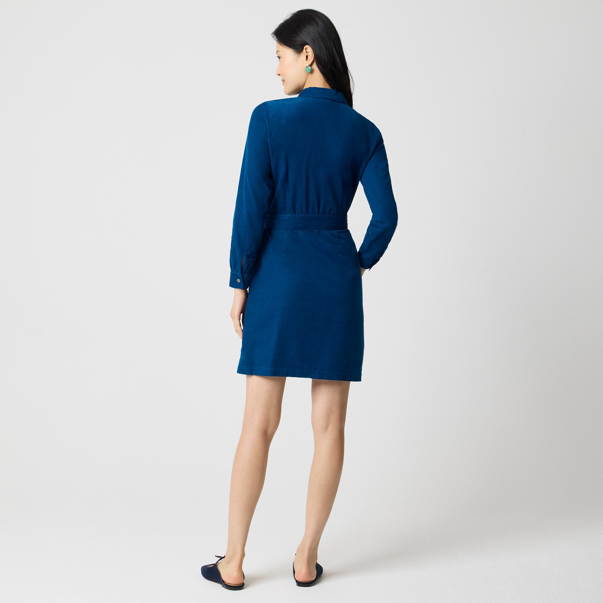 Petite long-sleeve corduroy shirt-dress