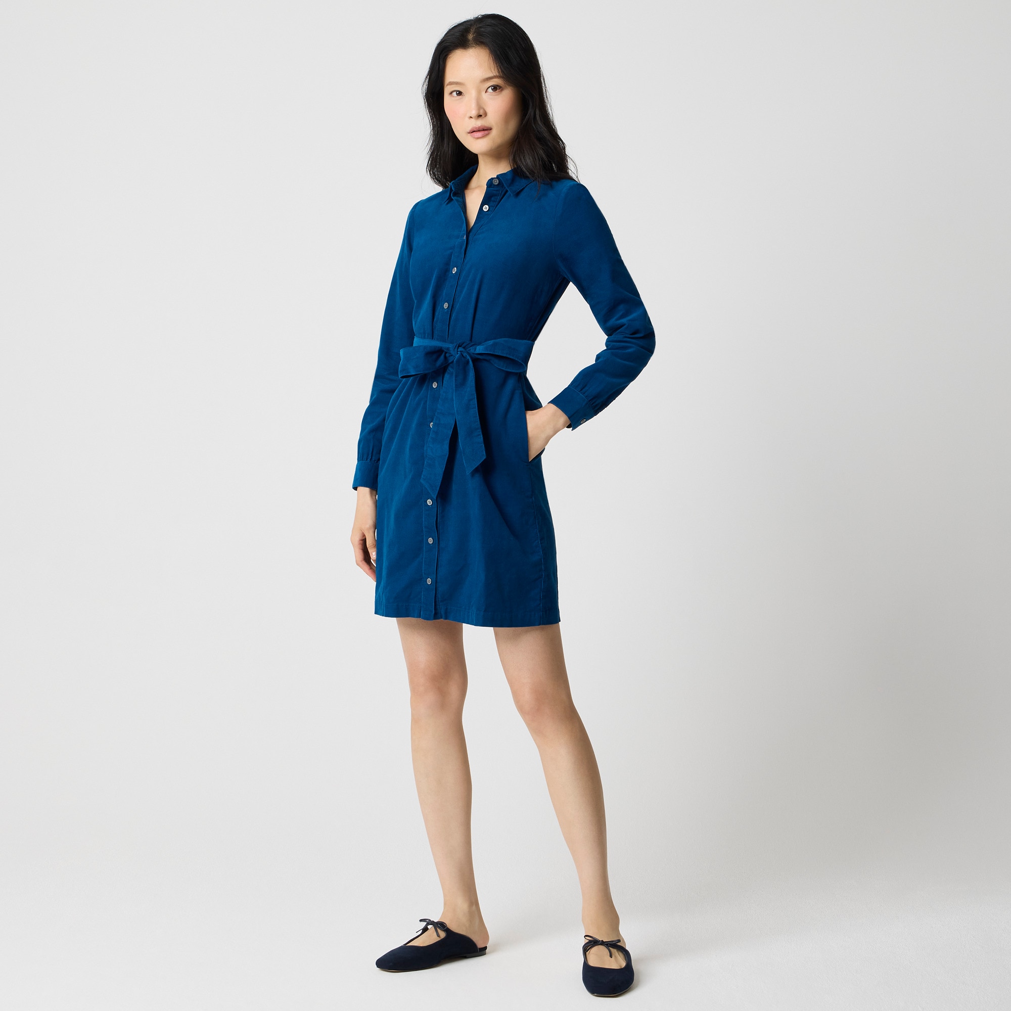  Petite long-sleeve corduroy shirt-dress
