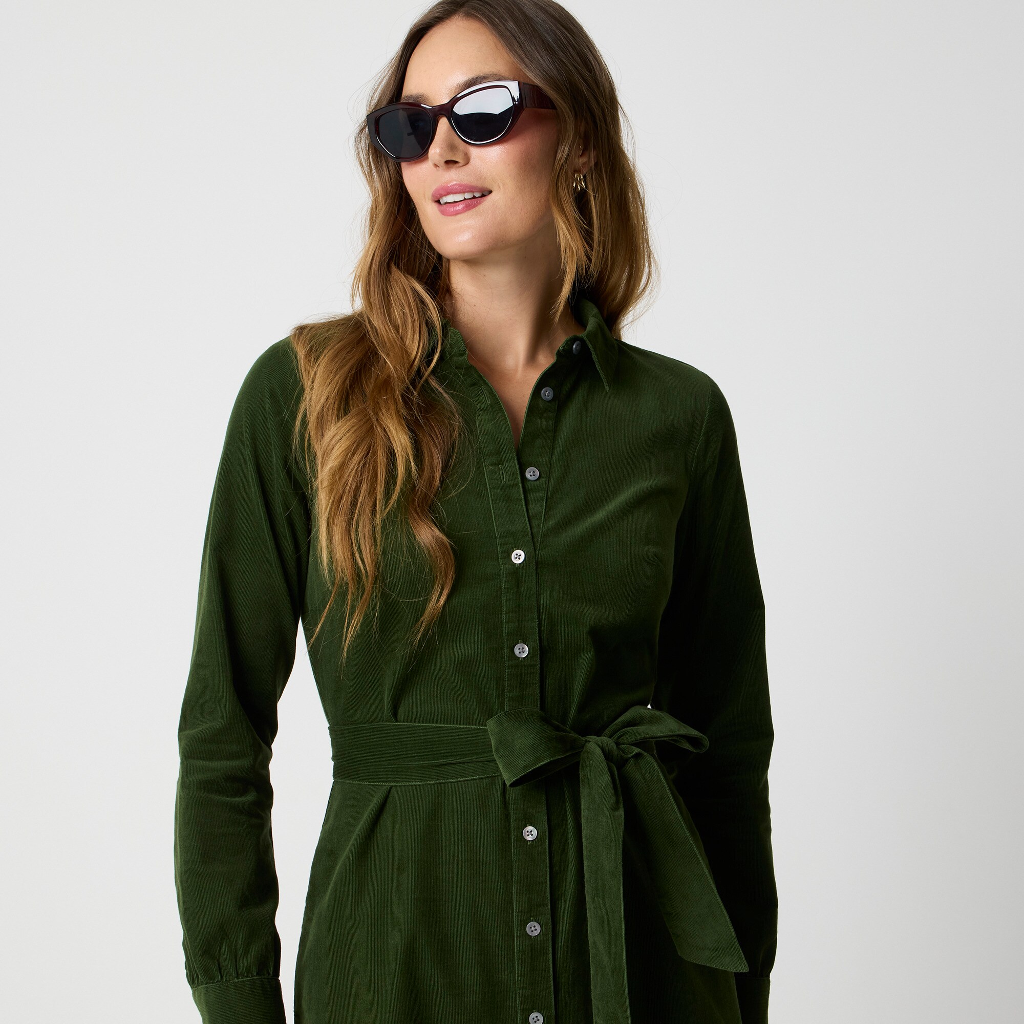 Long-sleeve corduroy shirt-dress