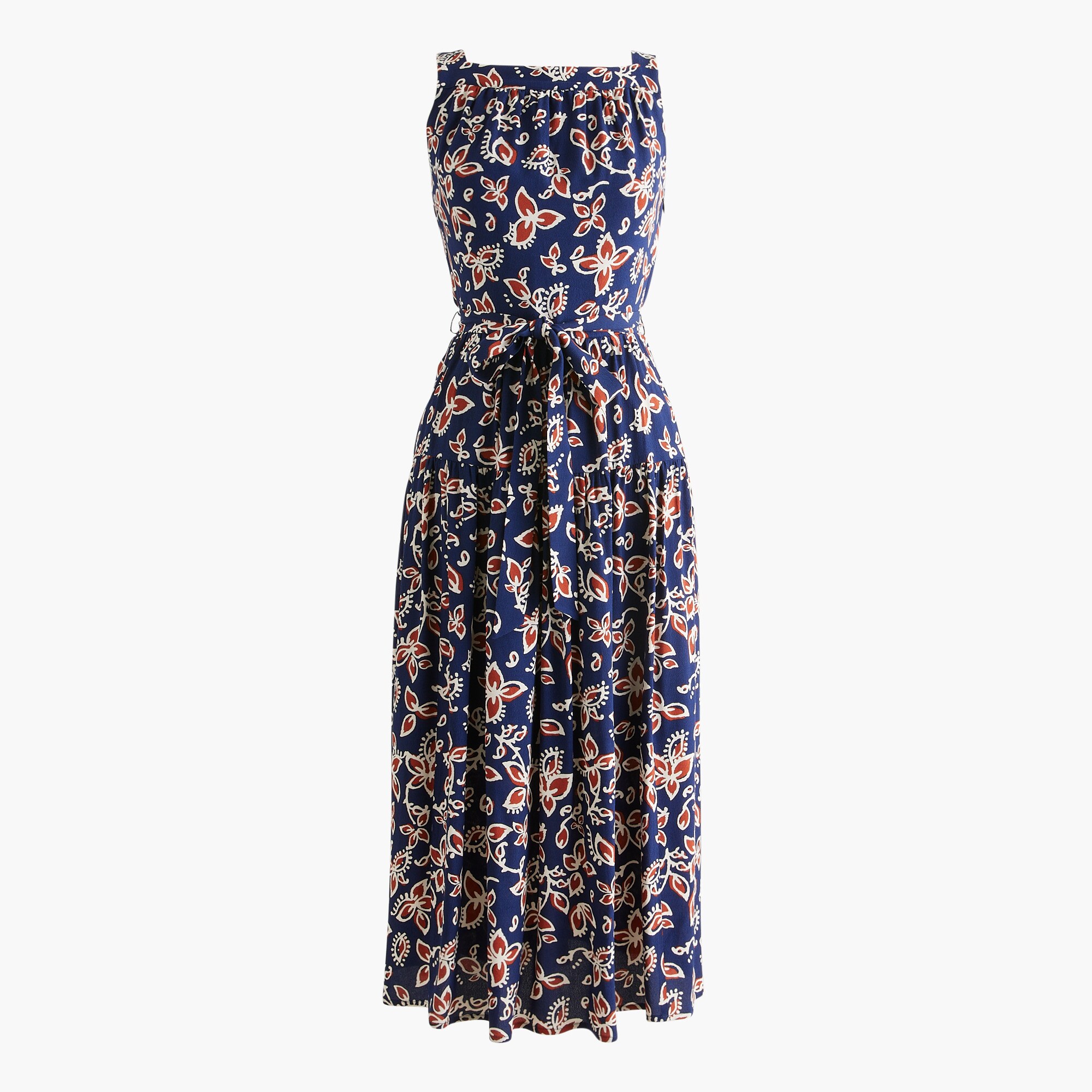 High-neck tie-waist midi dress