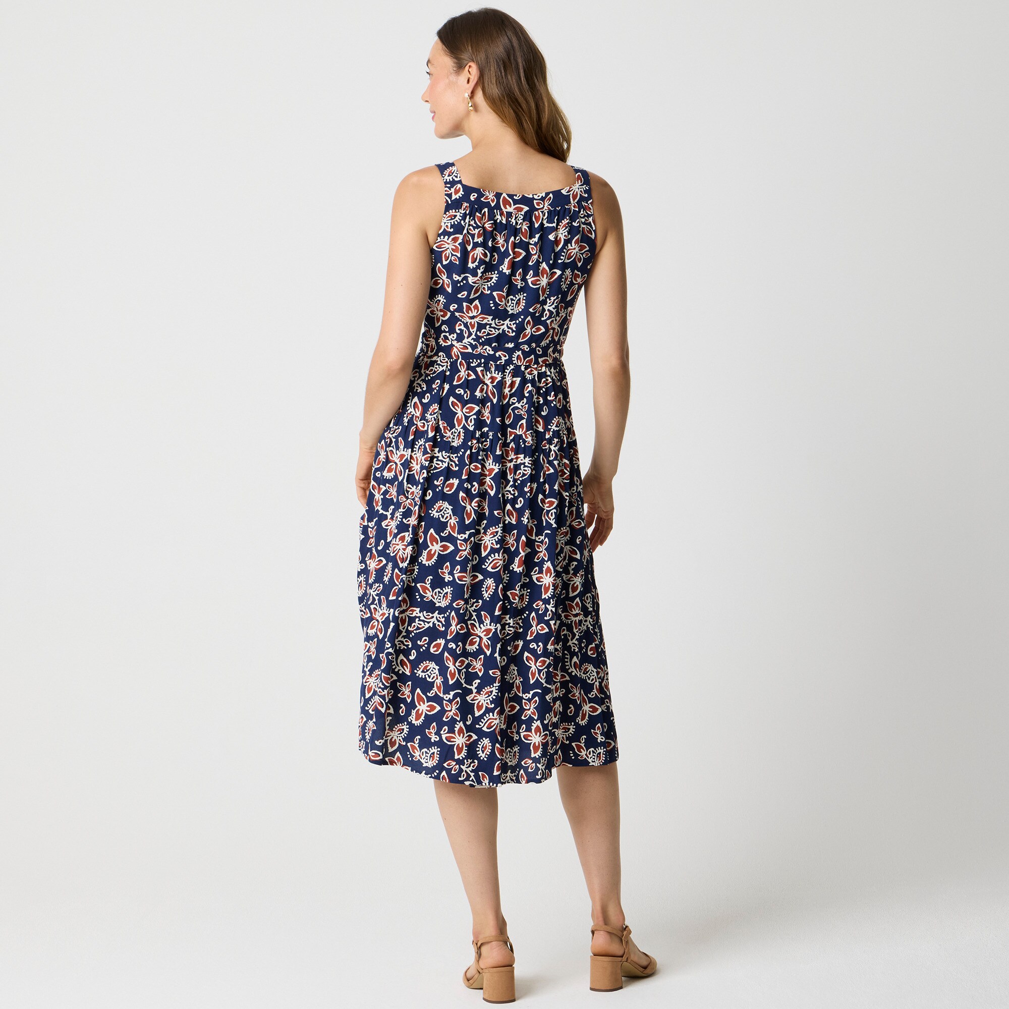 High-neck tie-waist midi dress