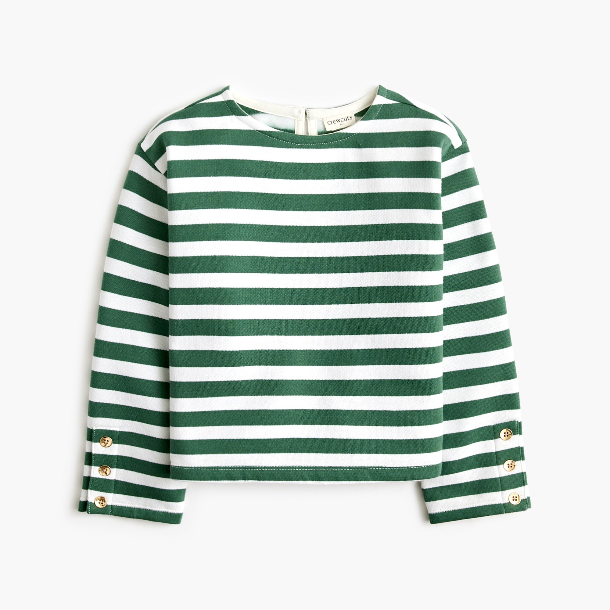  Girls' striped button-sleeve crewneck sweatshirt