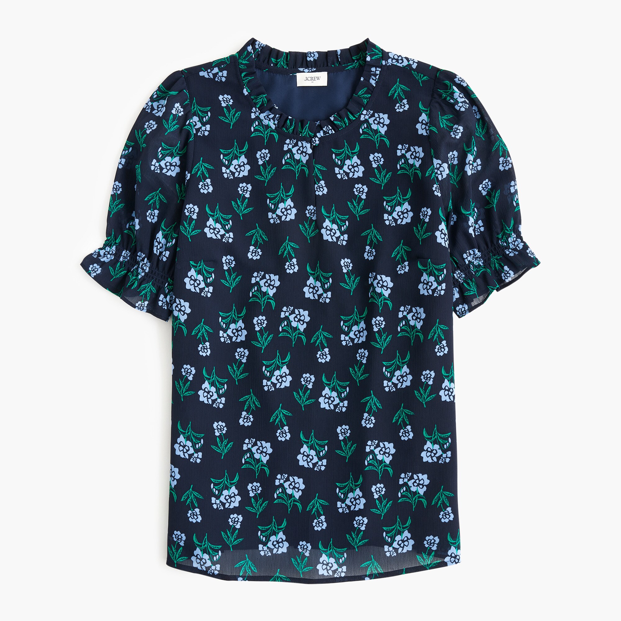 womens Short-sleeve printed ruffleneck top