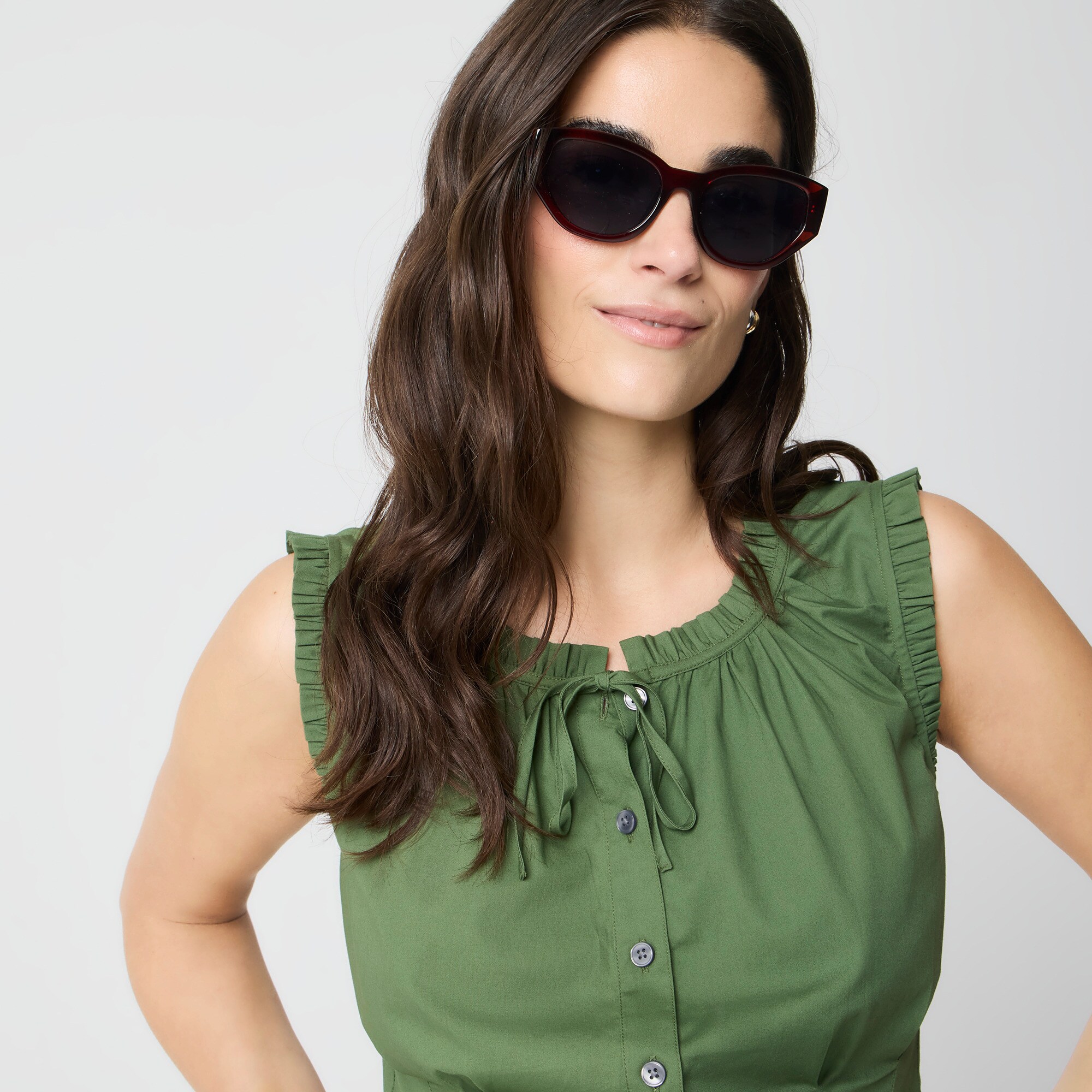 Ruffleneck tie-neck top
