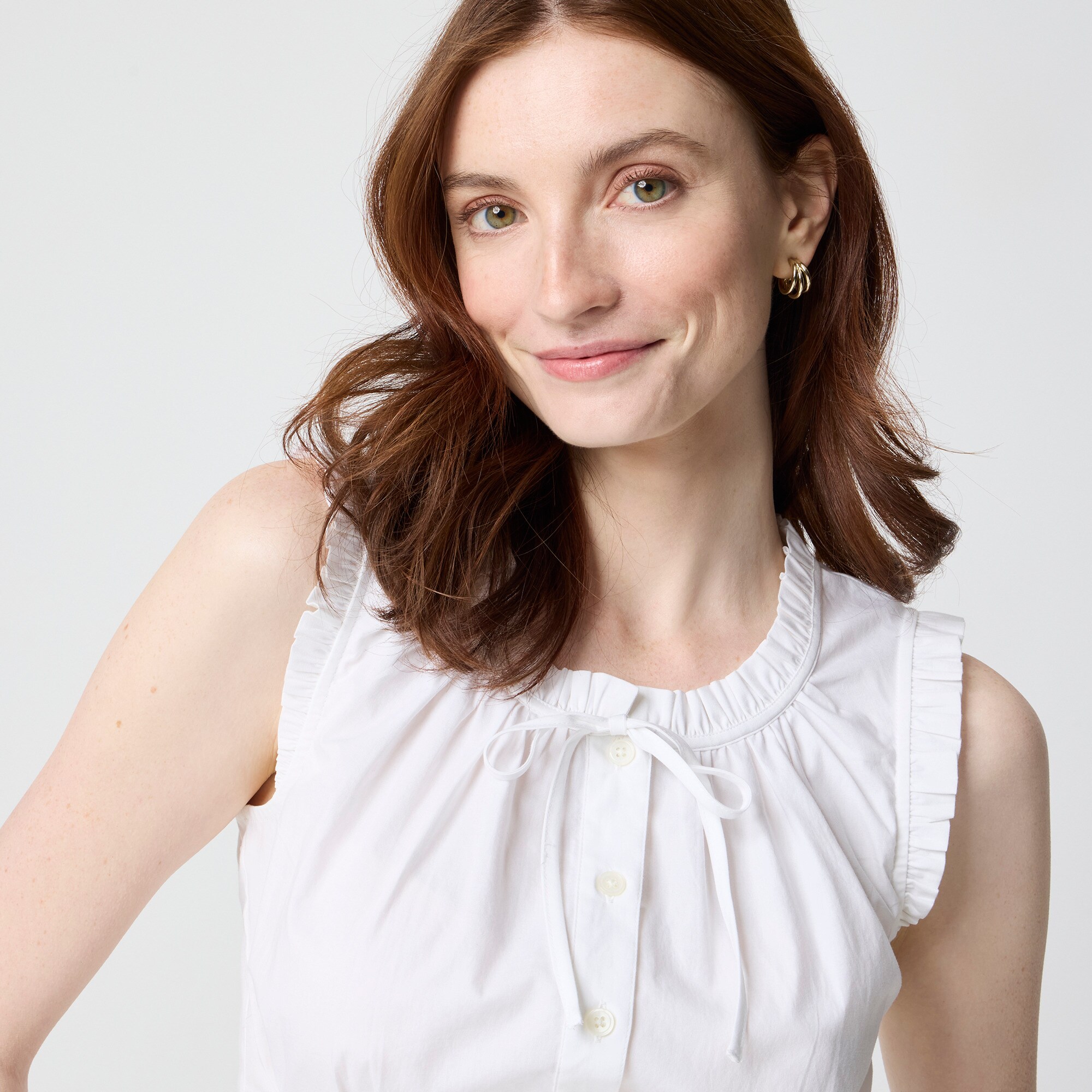 Ruffleneck tie-neck top