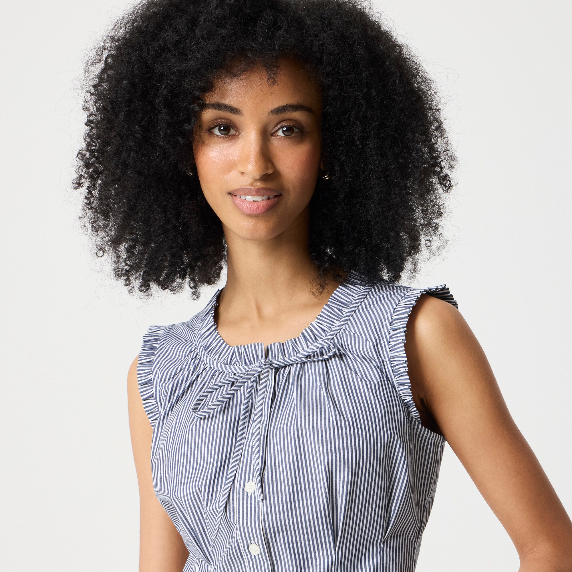 Striped Ruffleneck Tie-neck Top For Women | Factory