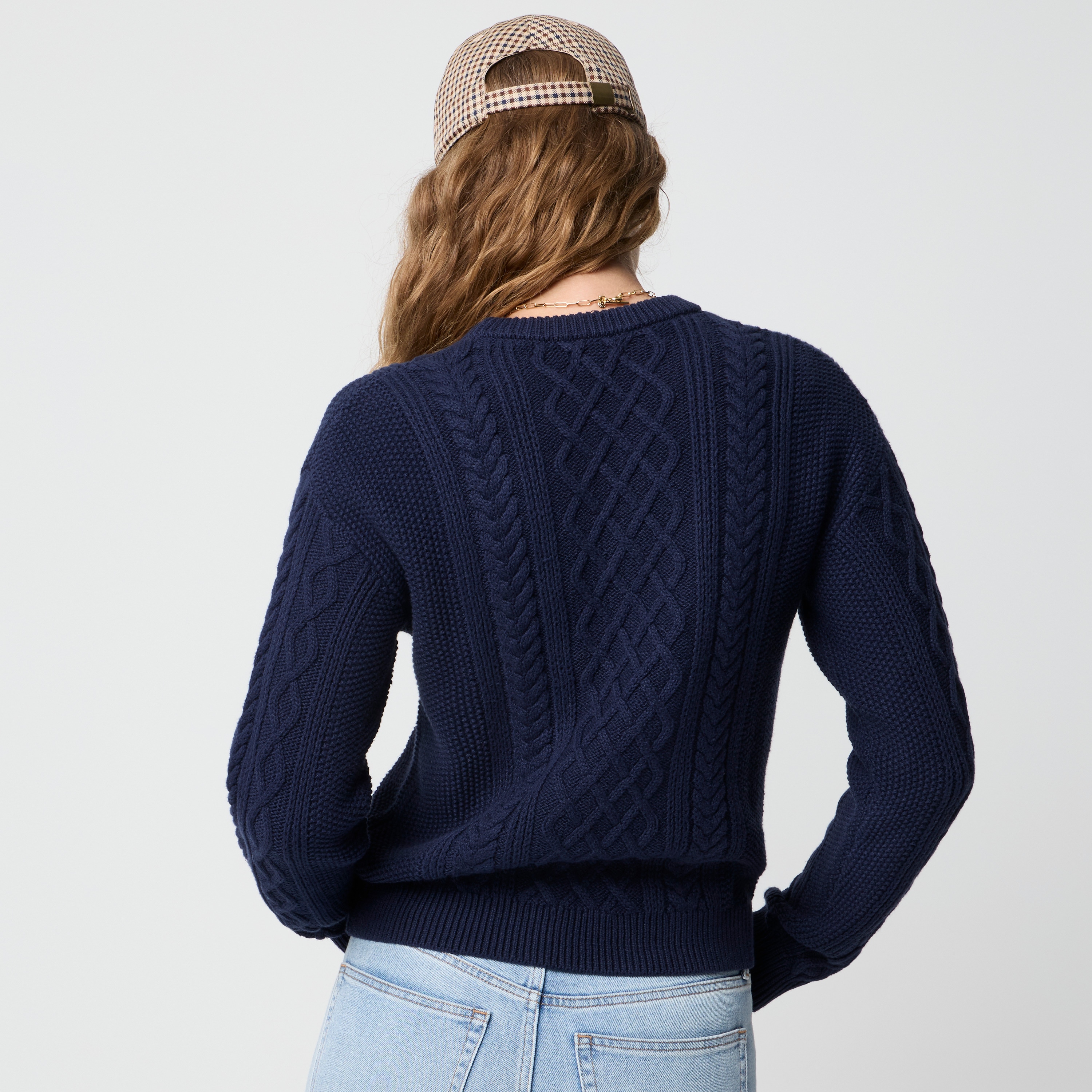 100% cotton cable crewneck sweater