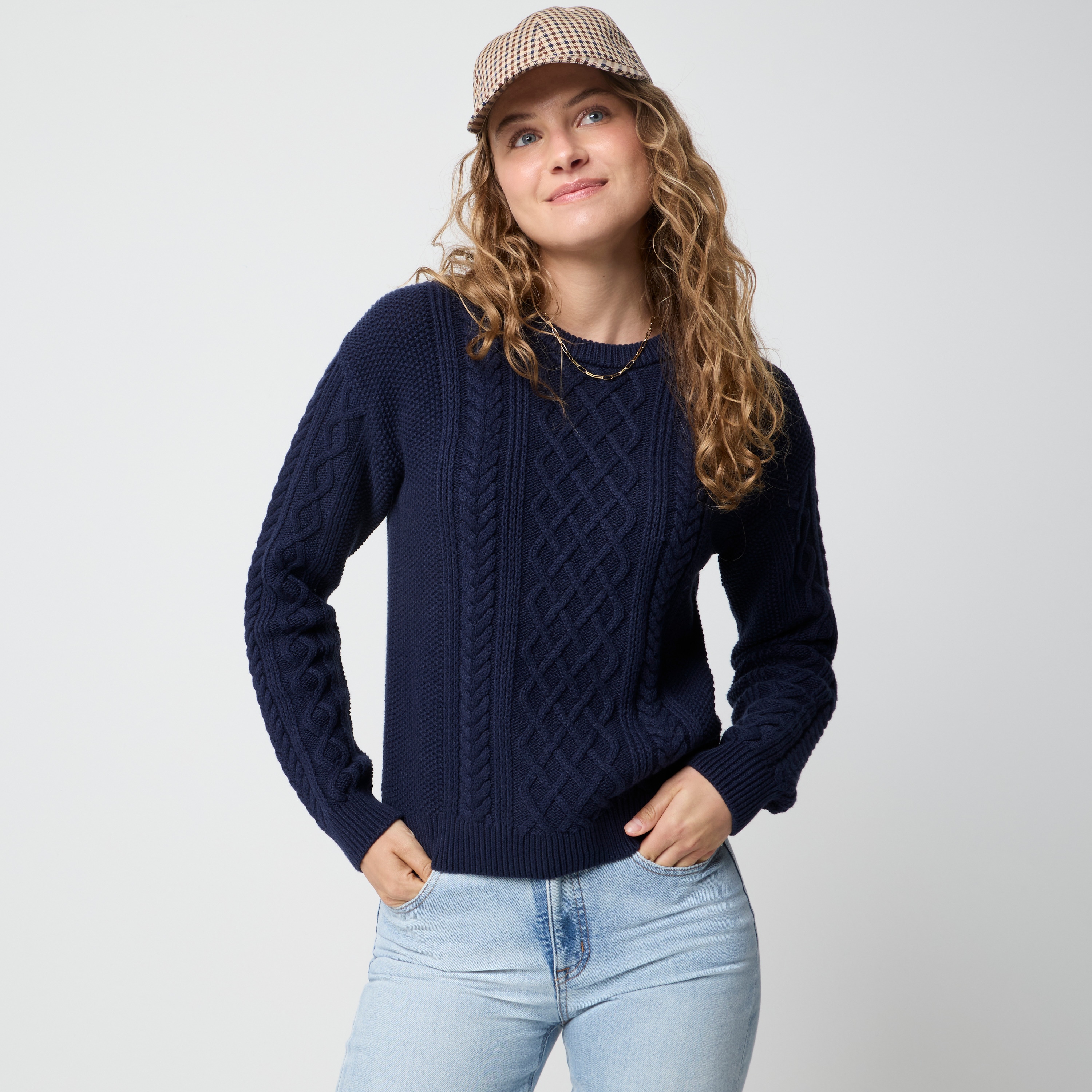 Cable crewneck sweater