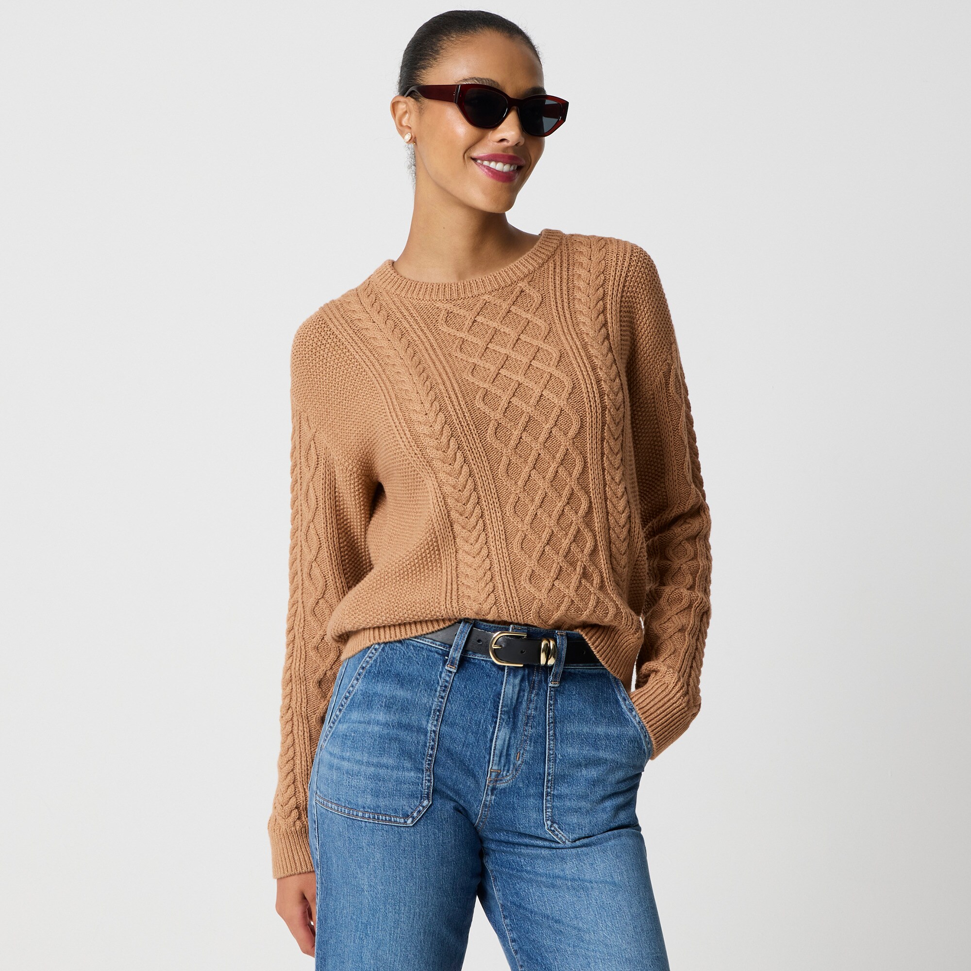 Cable crewneck sweater