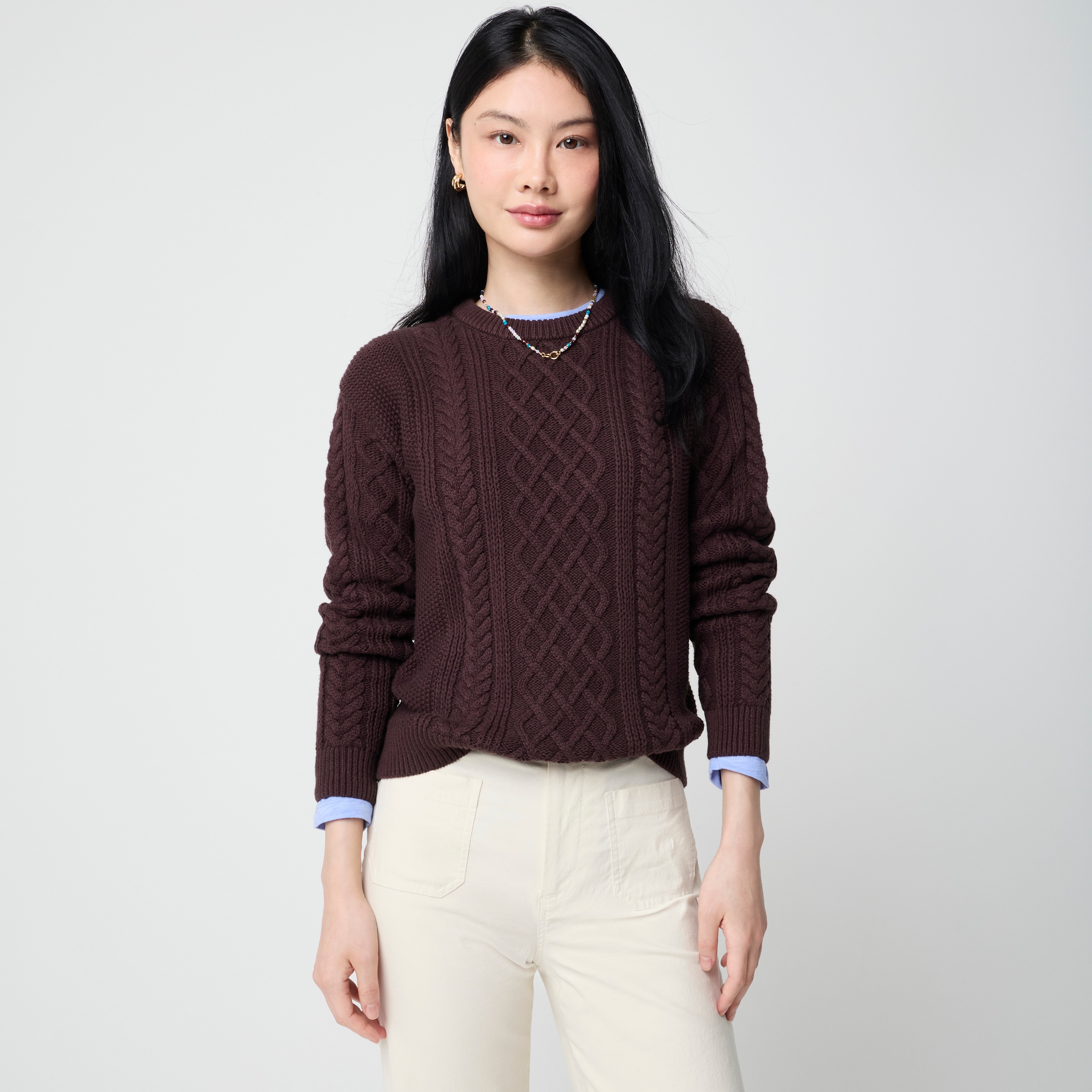 Cable crewneck sweater
