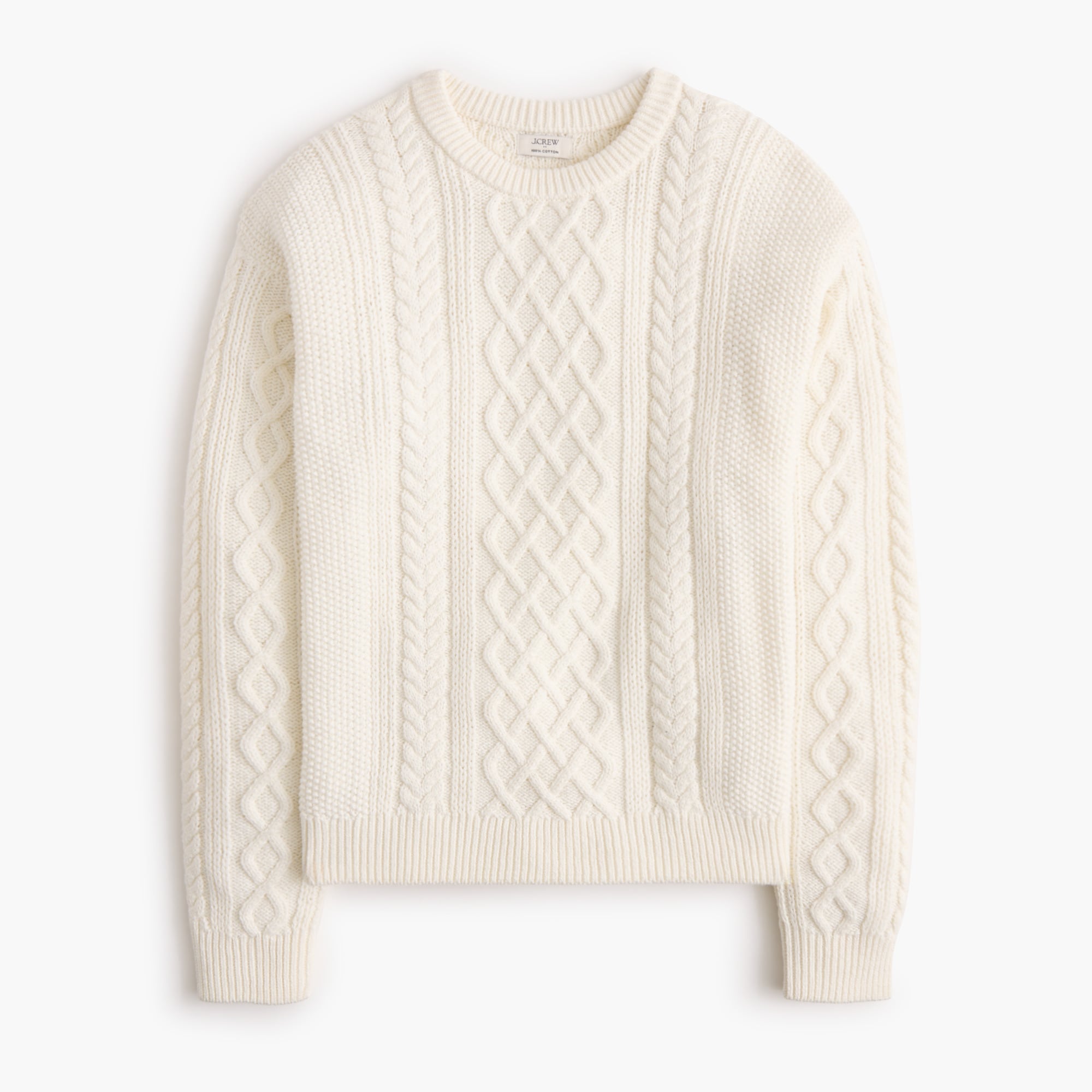 100% cotton cable crewneck sweater