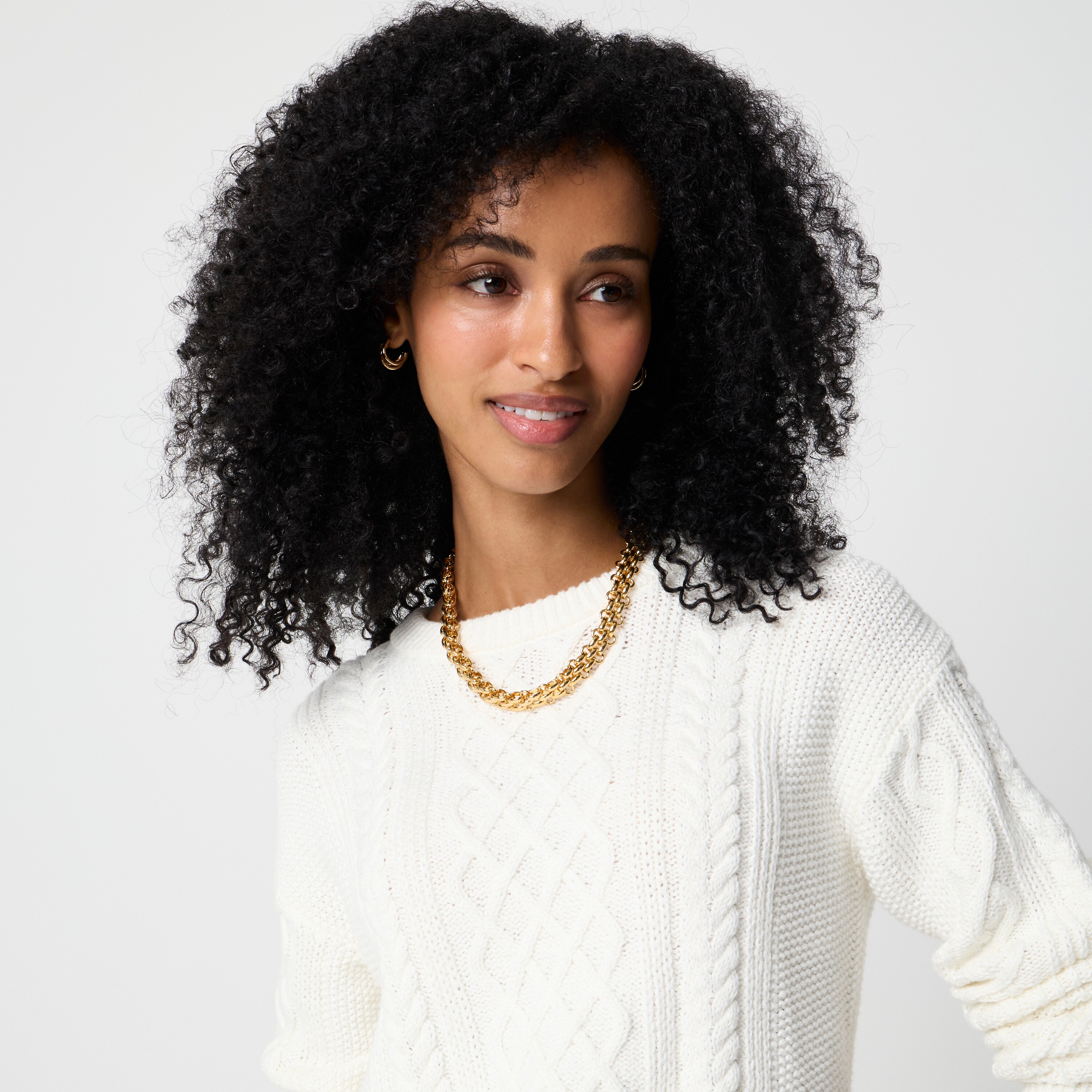 100% cotton cable crewneck sweater