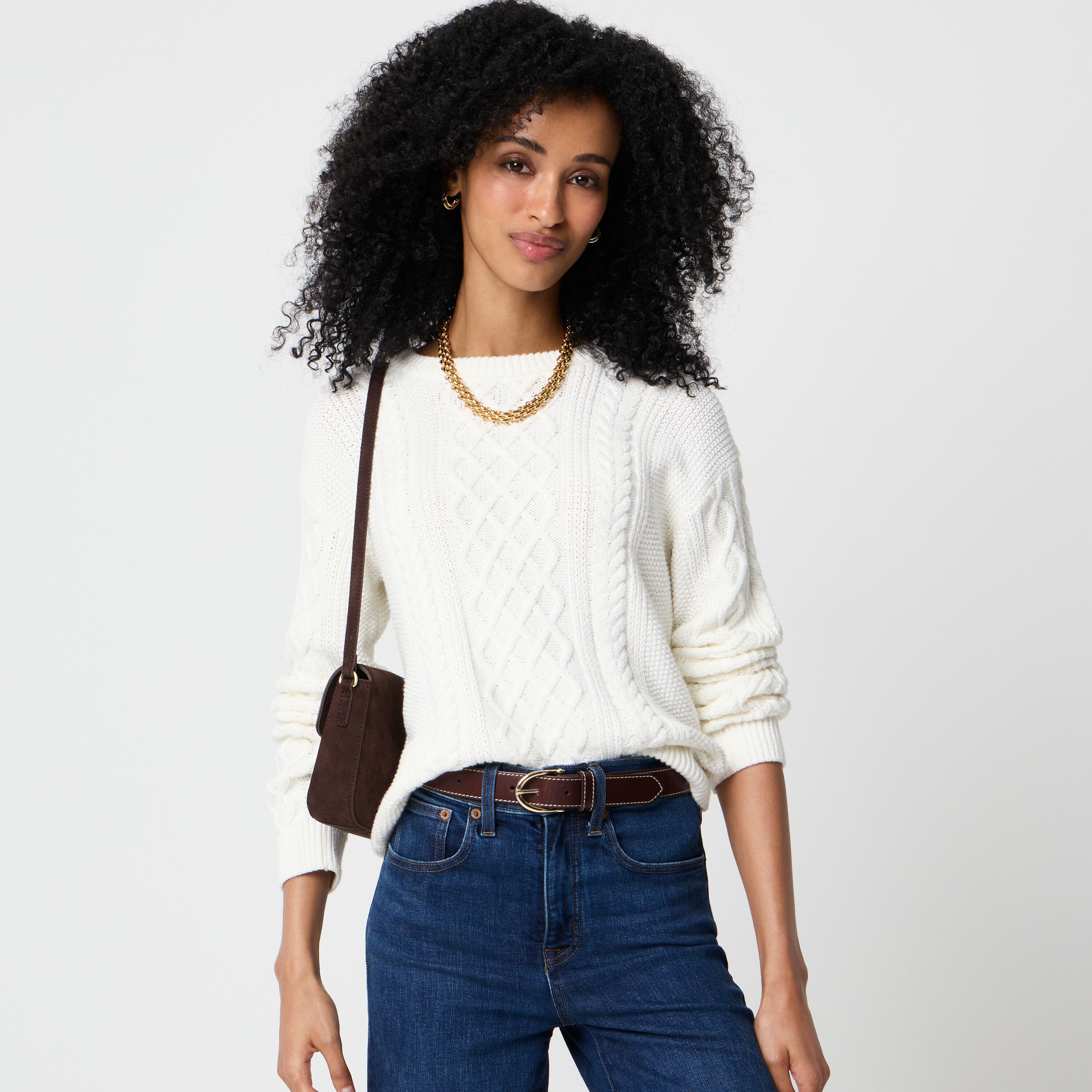 100% cotton cable crewneck sweater