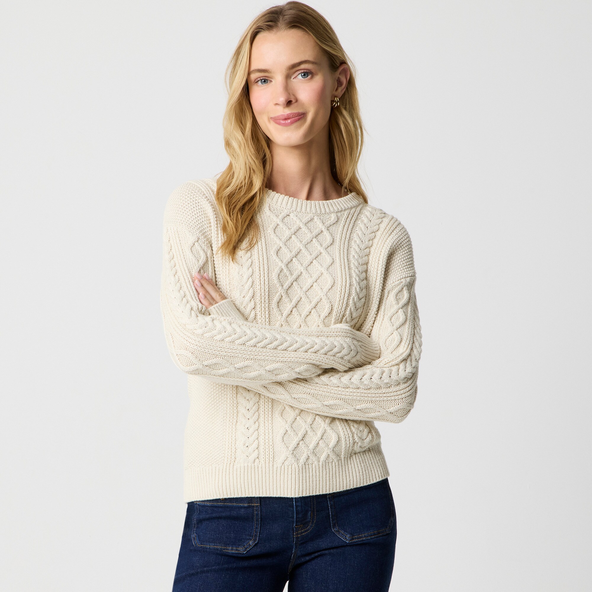 Cable crewneck sweater