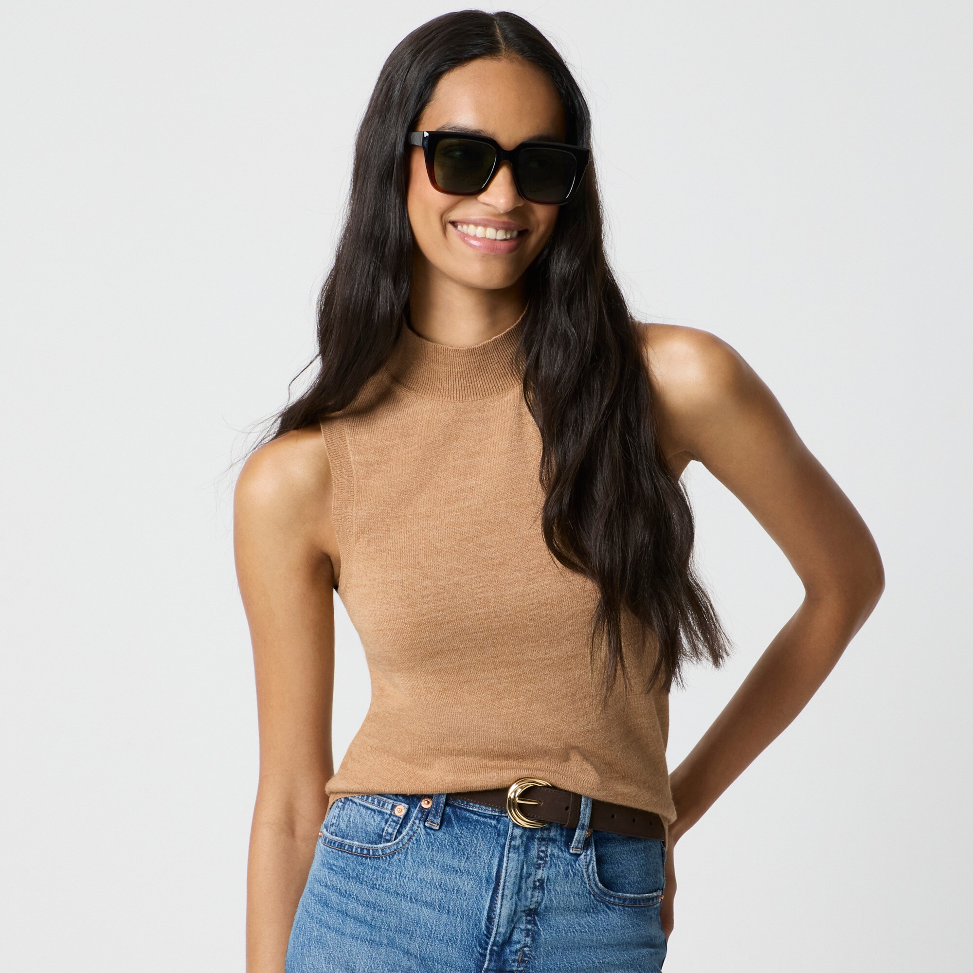 Merino wool-blend mockneck shell