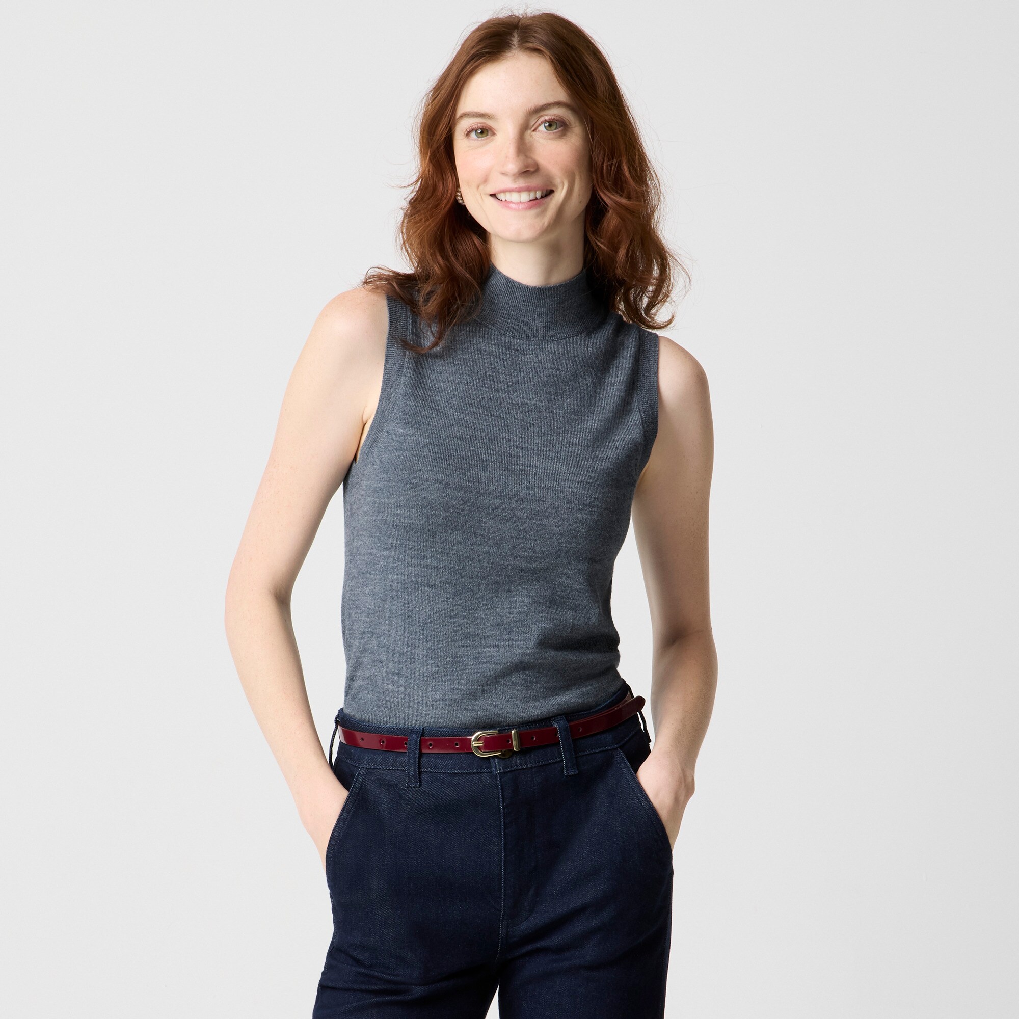 Merino wool-blend mockneck shell