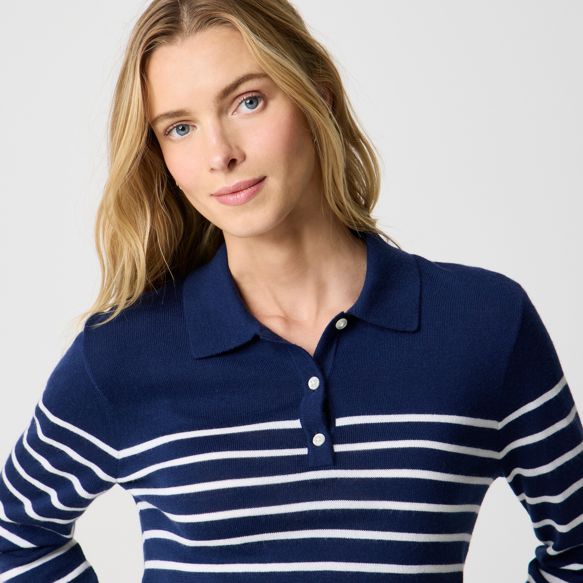 Striped merino wool-blend sweater-polo