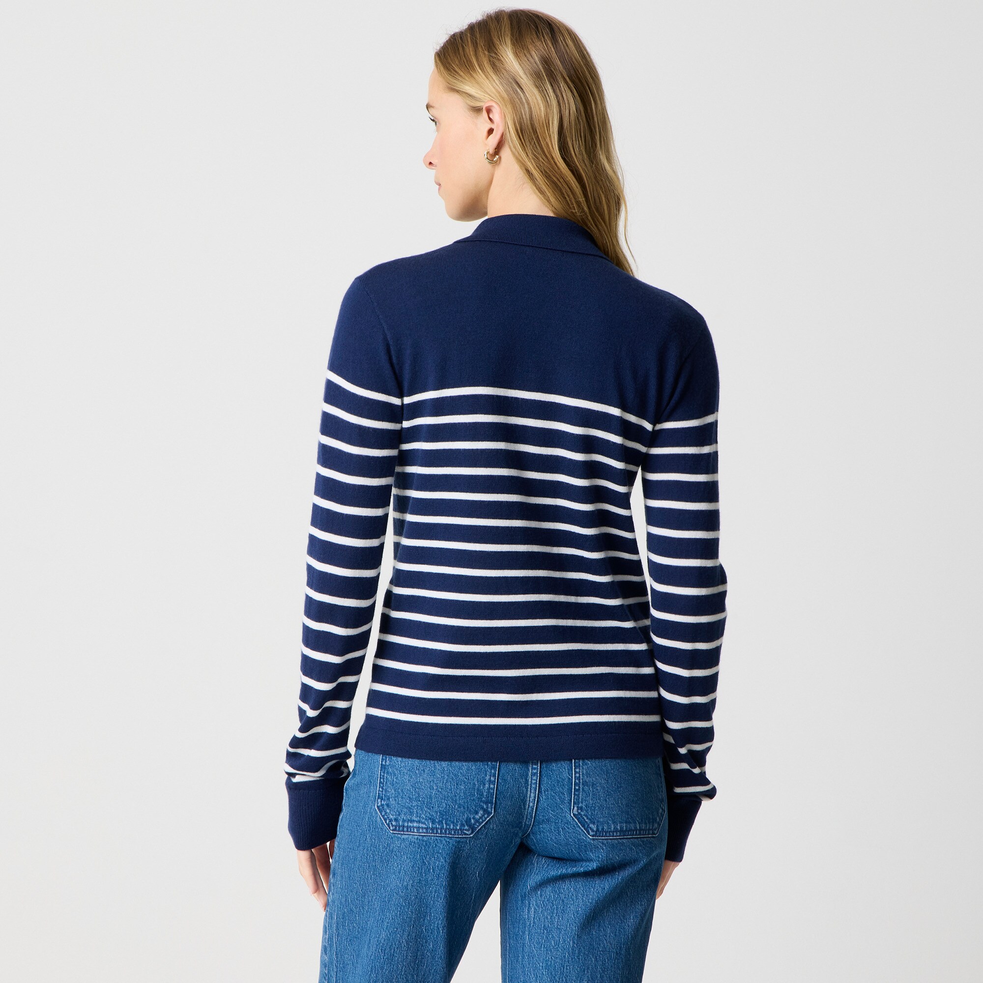 Striped merino wool-blend sweater-polo