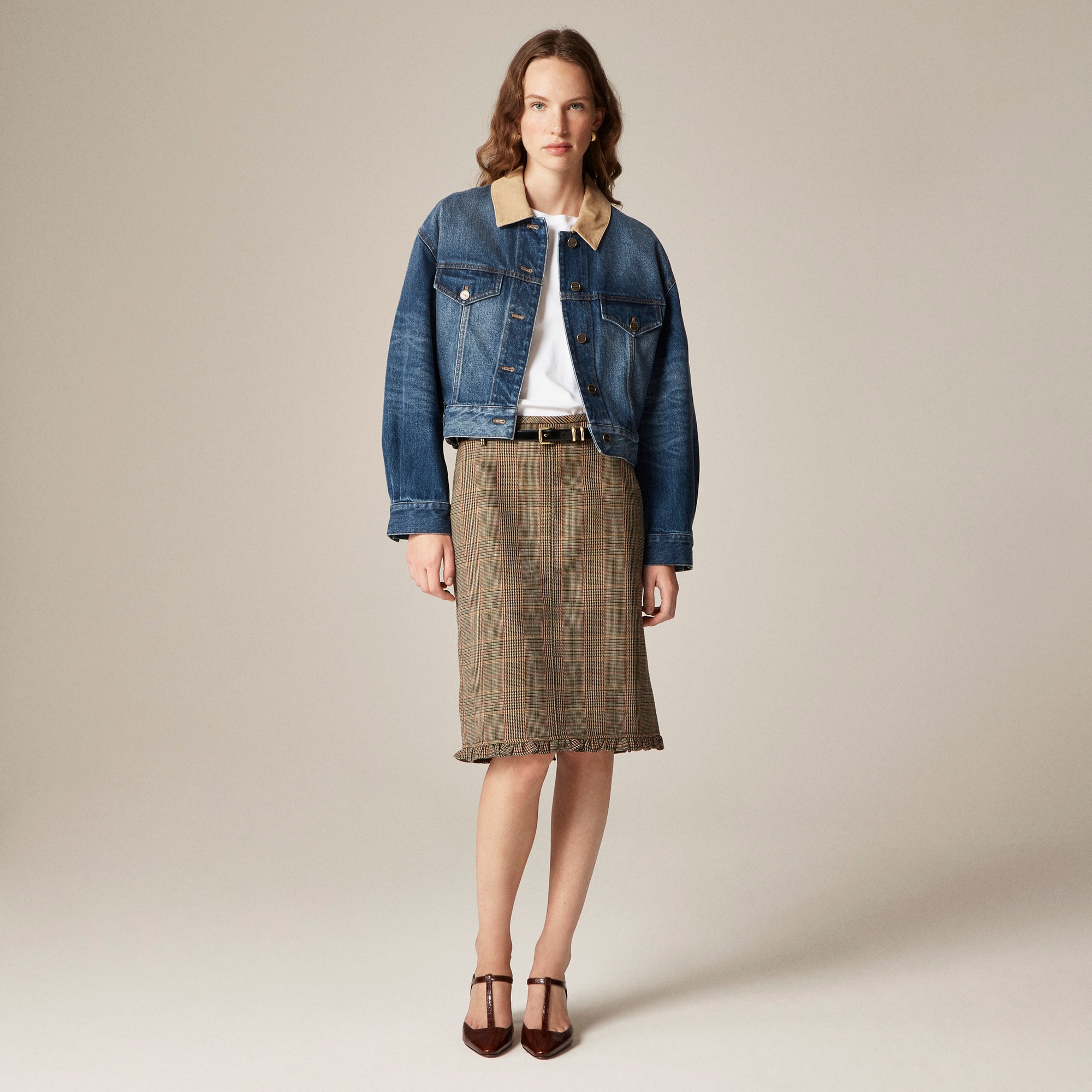 Oversized cropped trucker jacket in denim - image 2