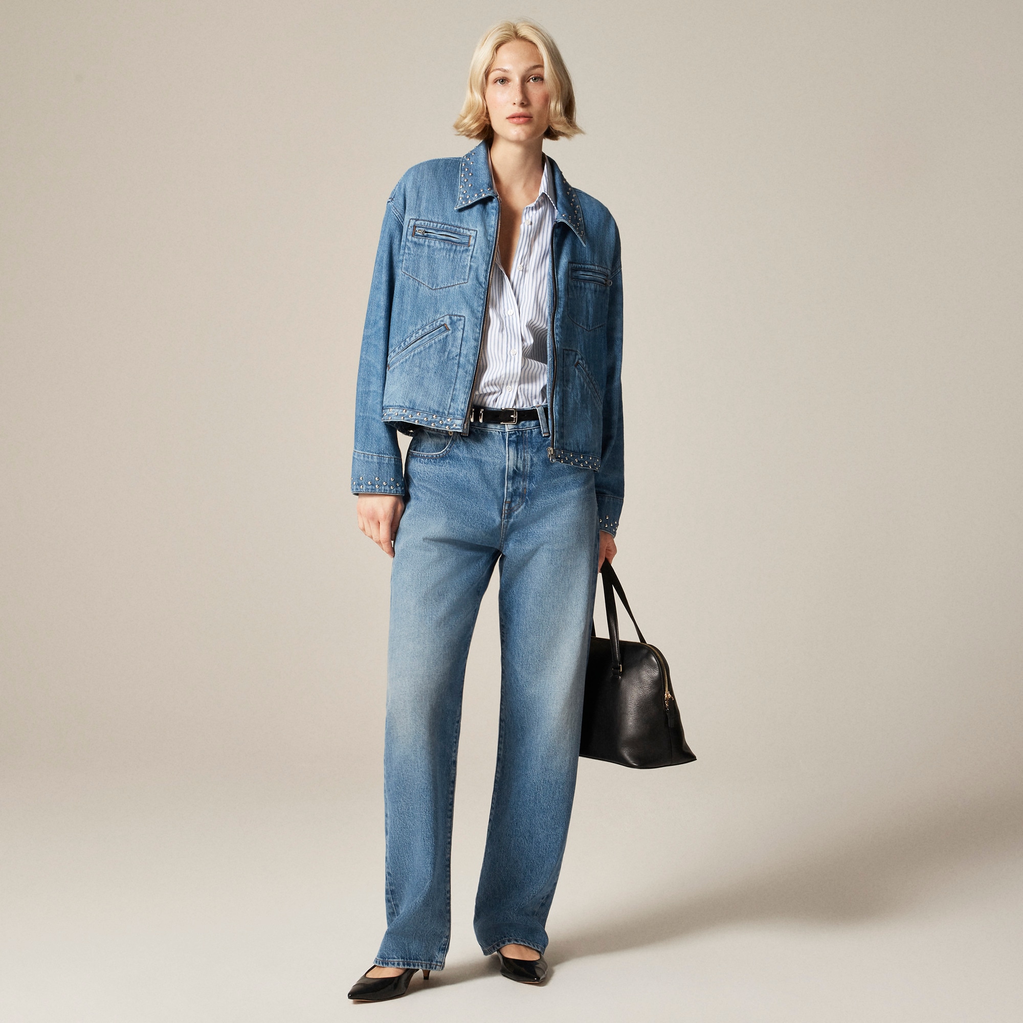 Cropped denim jacket with stud embellishments - image 3