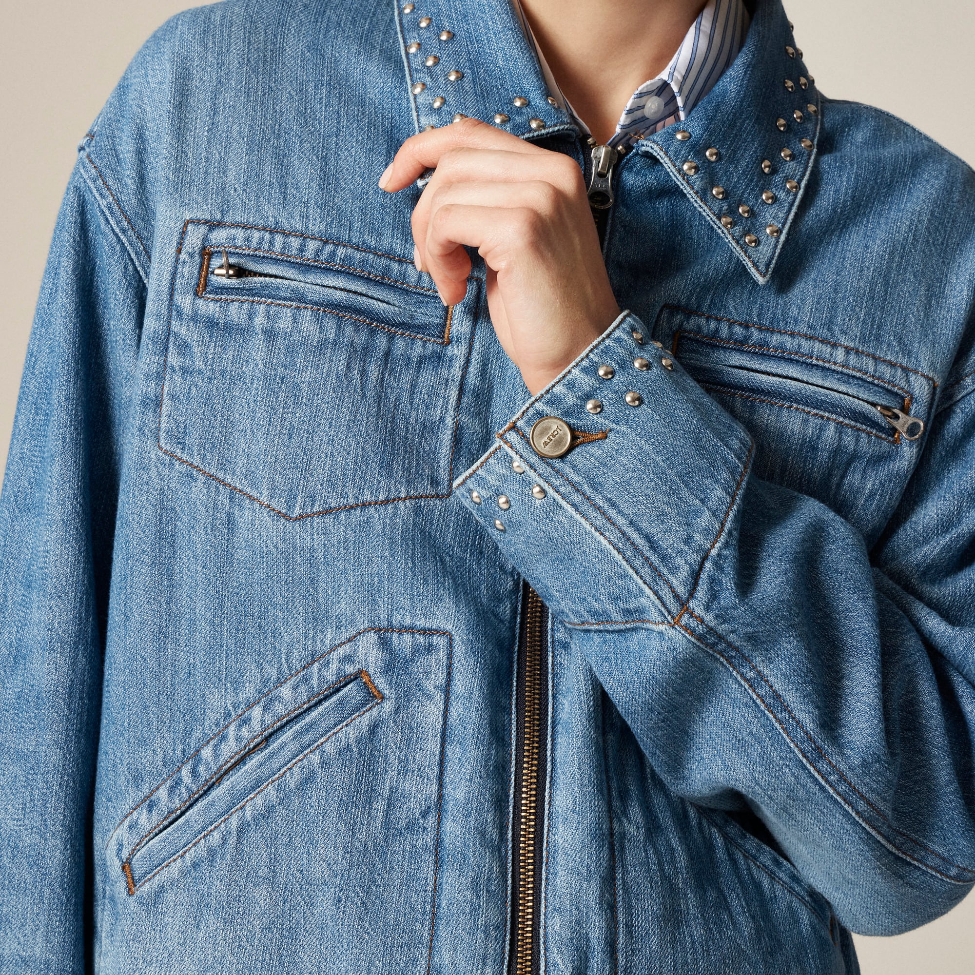Cropped Denim Jacket With Stud Embellishments For Women | J.Crew