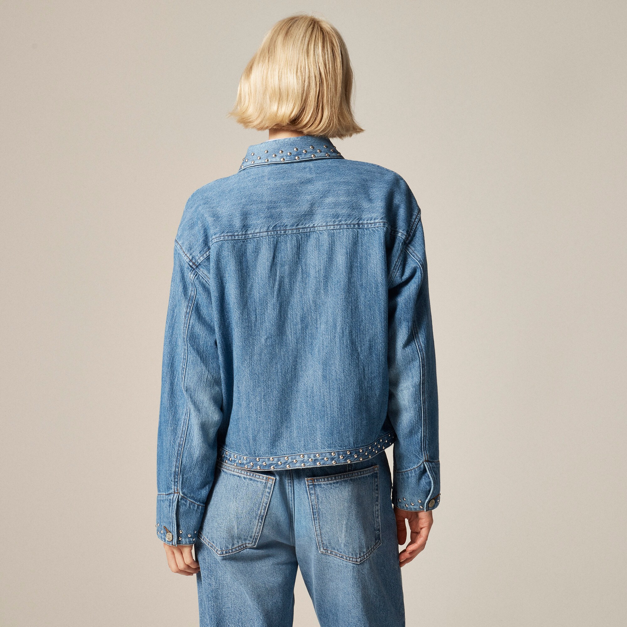 Cropped Denim Jacket With Stud Embellishments For Women | J.Crew