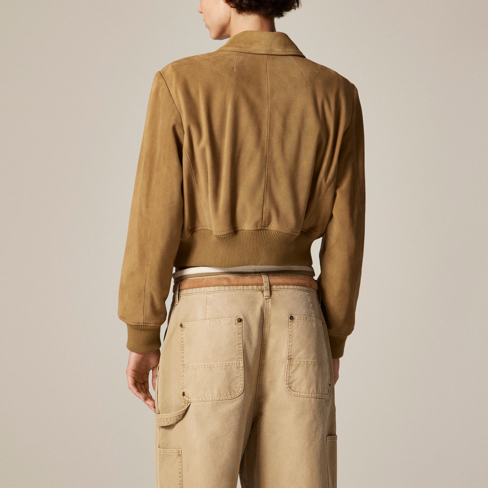 Collection cropped flight jacket in suede - image 5