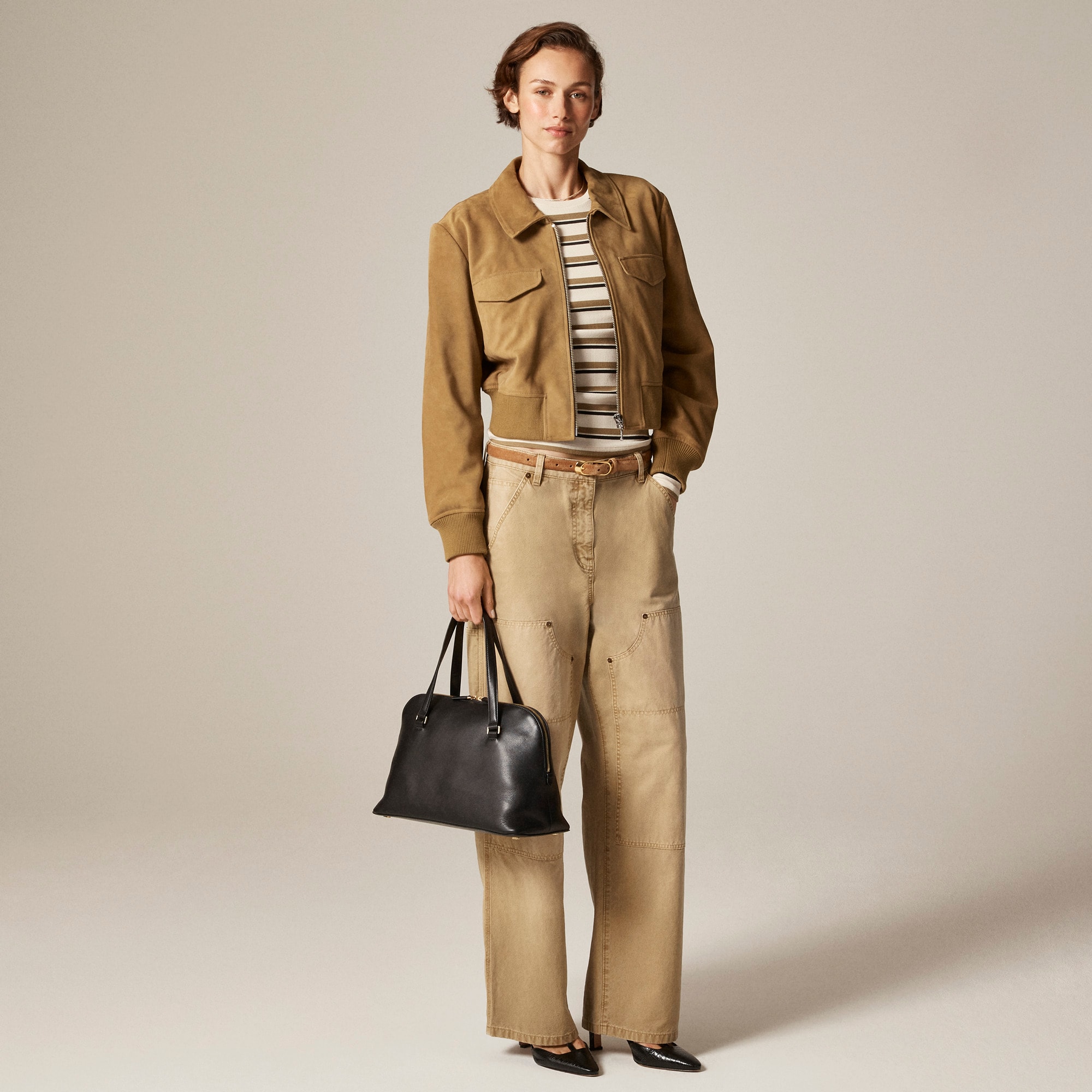 womens Collection cropped flight jacket in suede