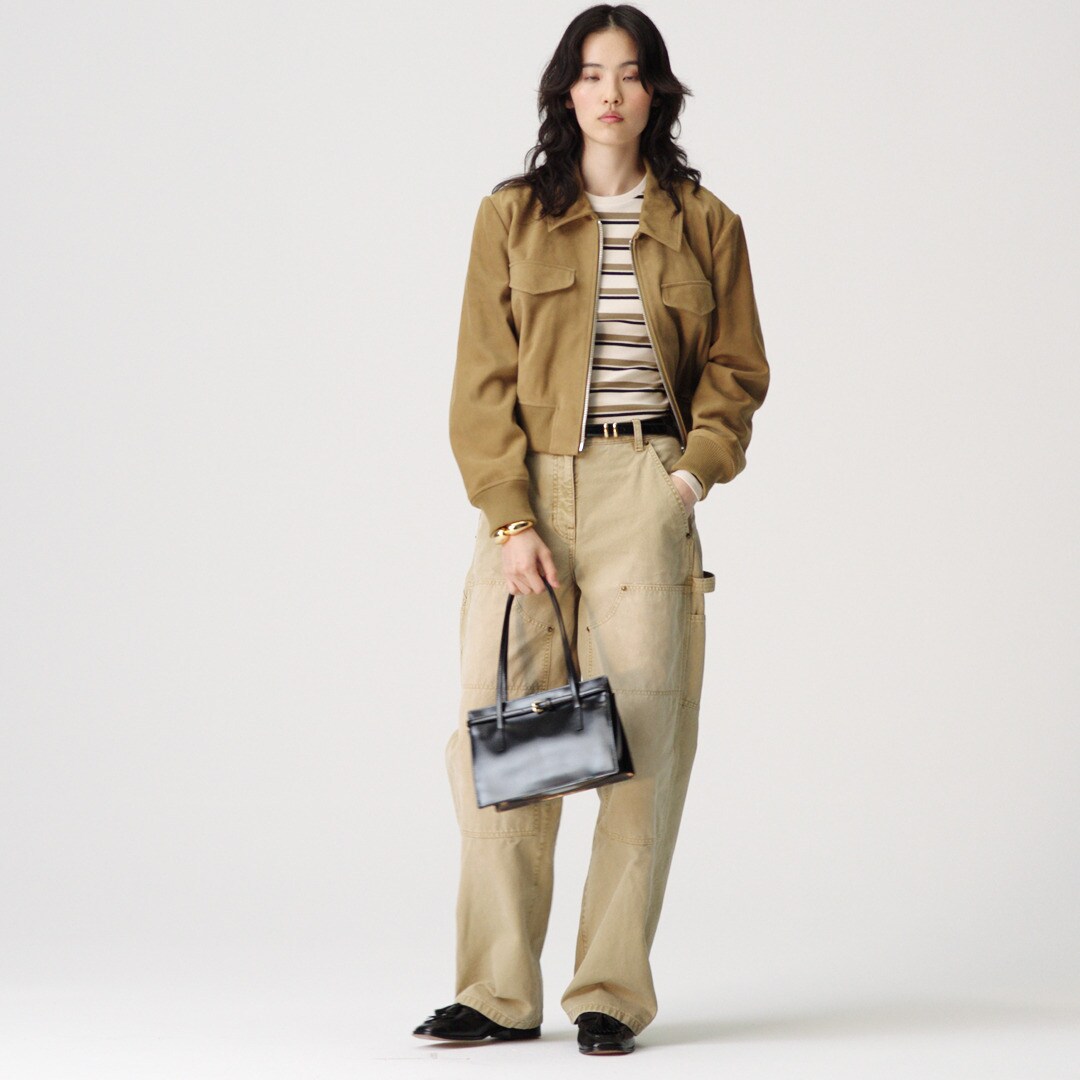 Collection cropped flight jacket in suede