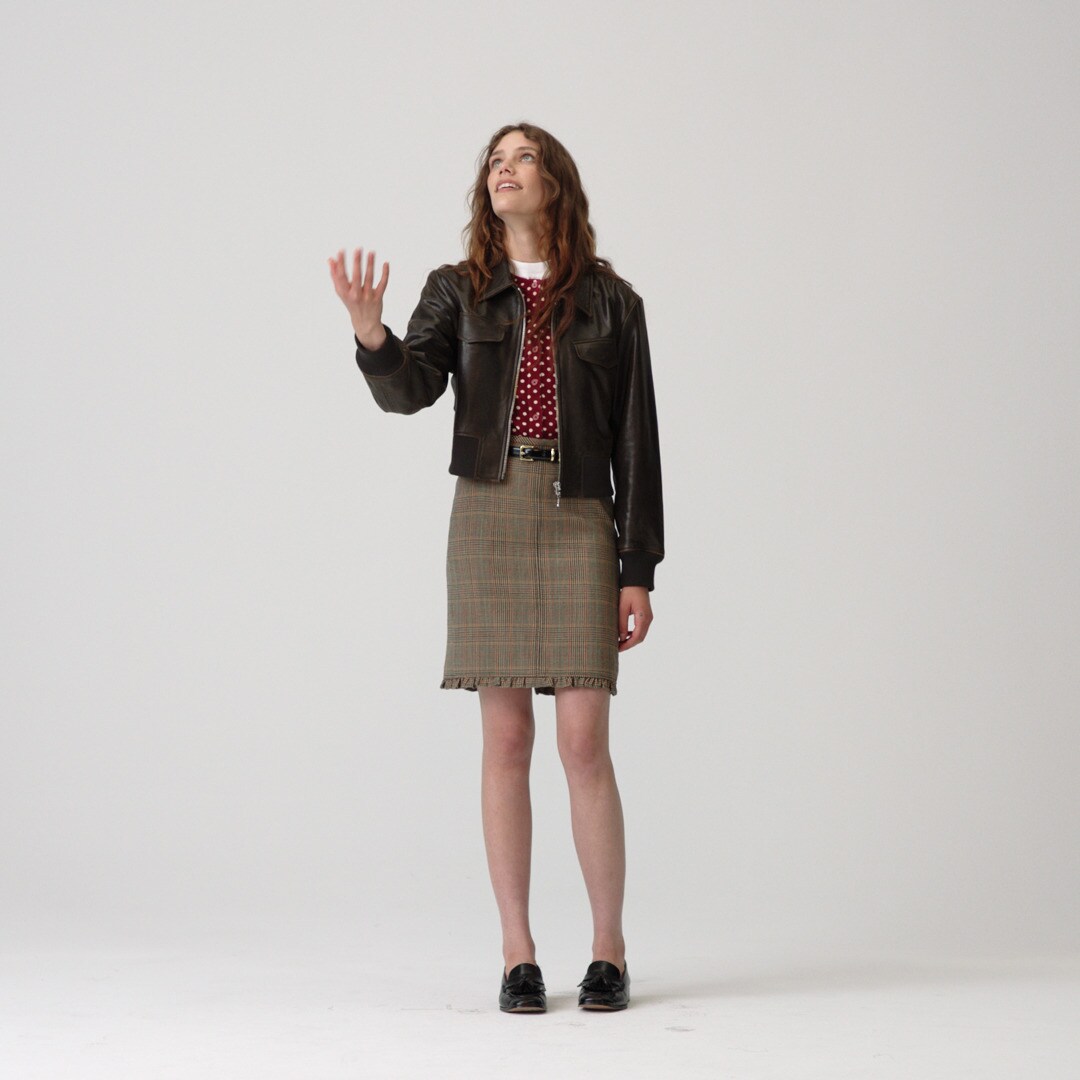 Collection cropped flight jacket in distressed leather