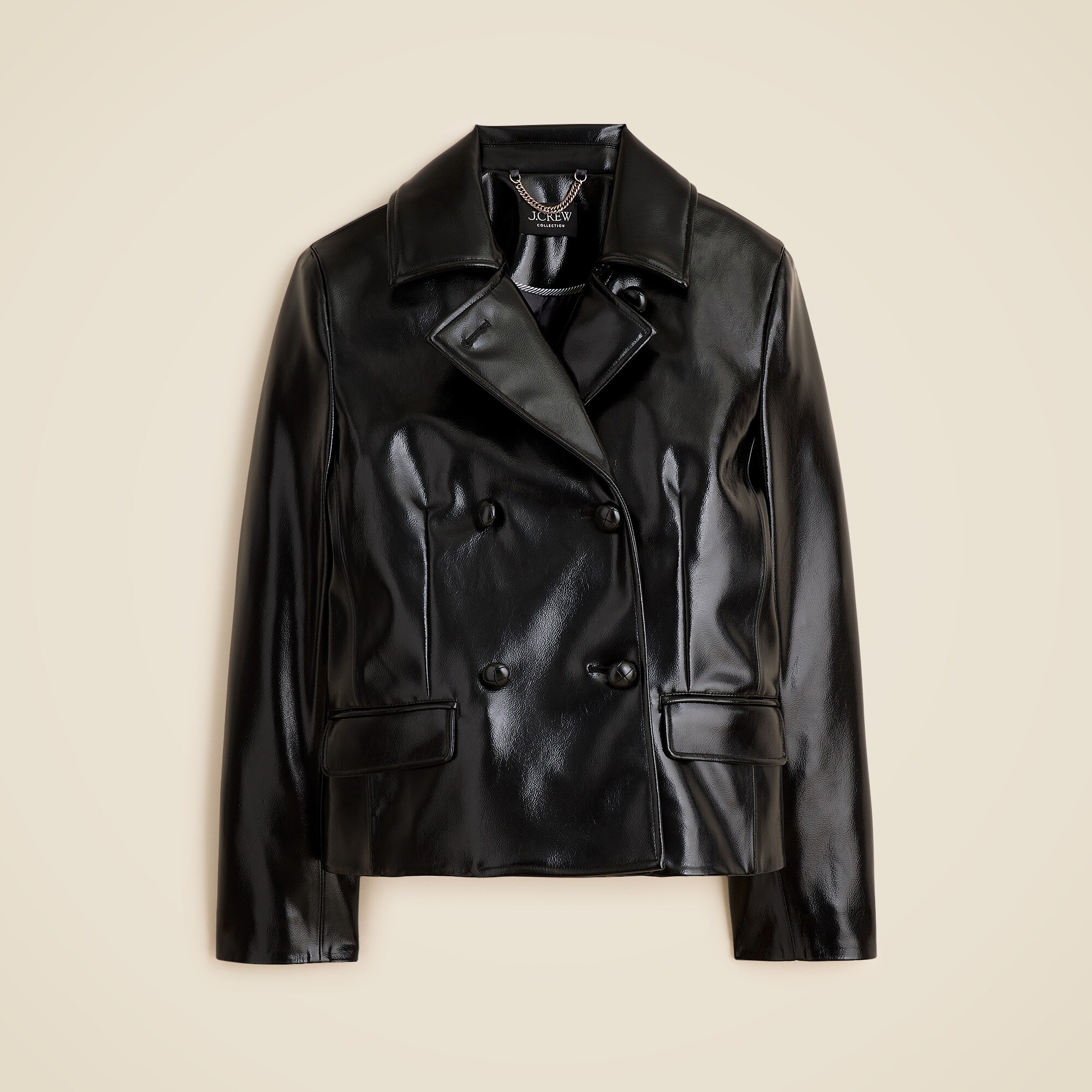 Cropped peacoat in faux patent leather