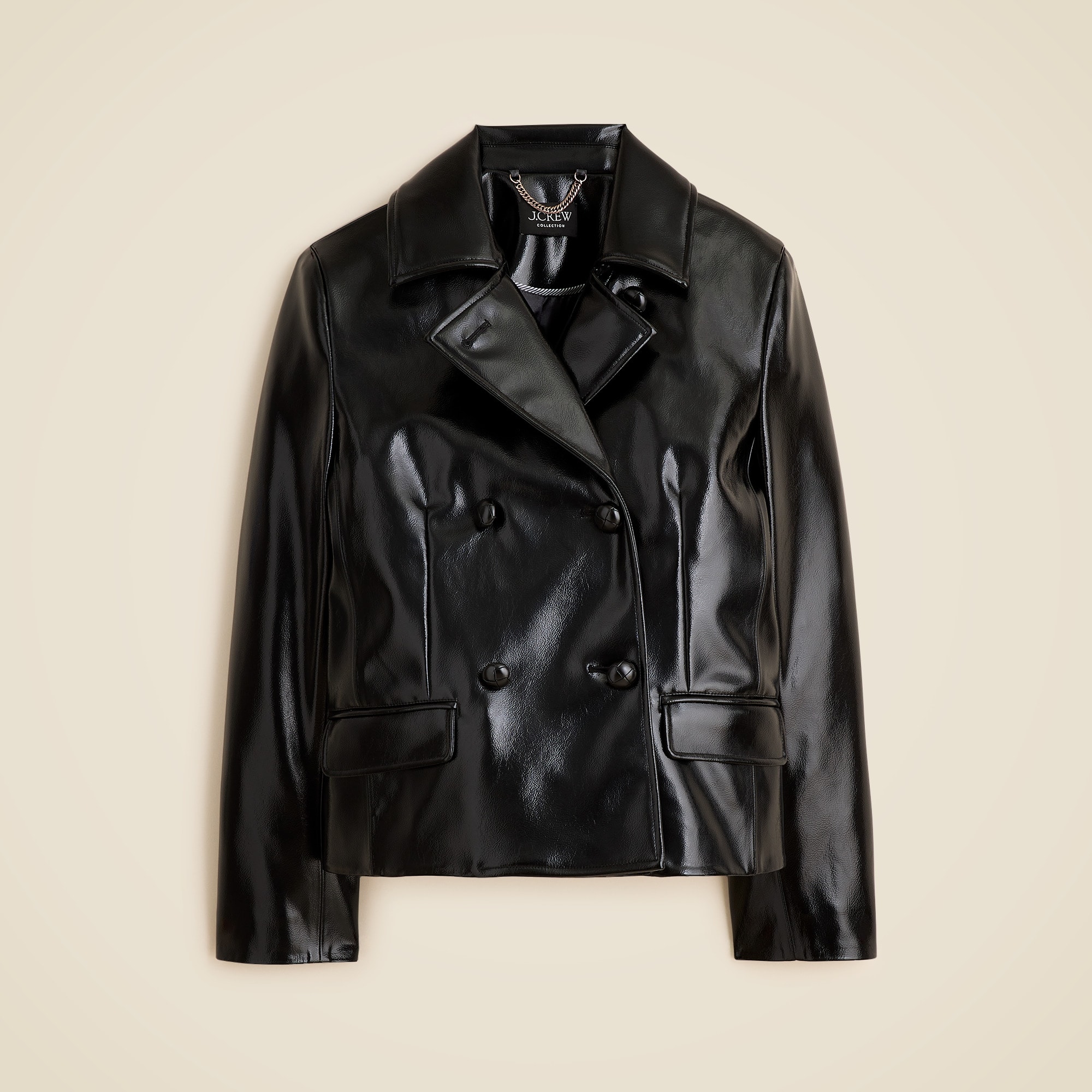 Cropped peacoat in faux patent leather